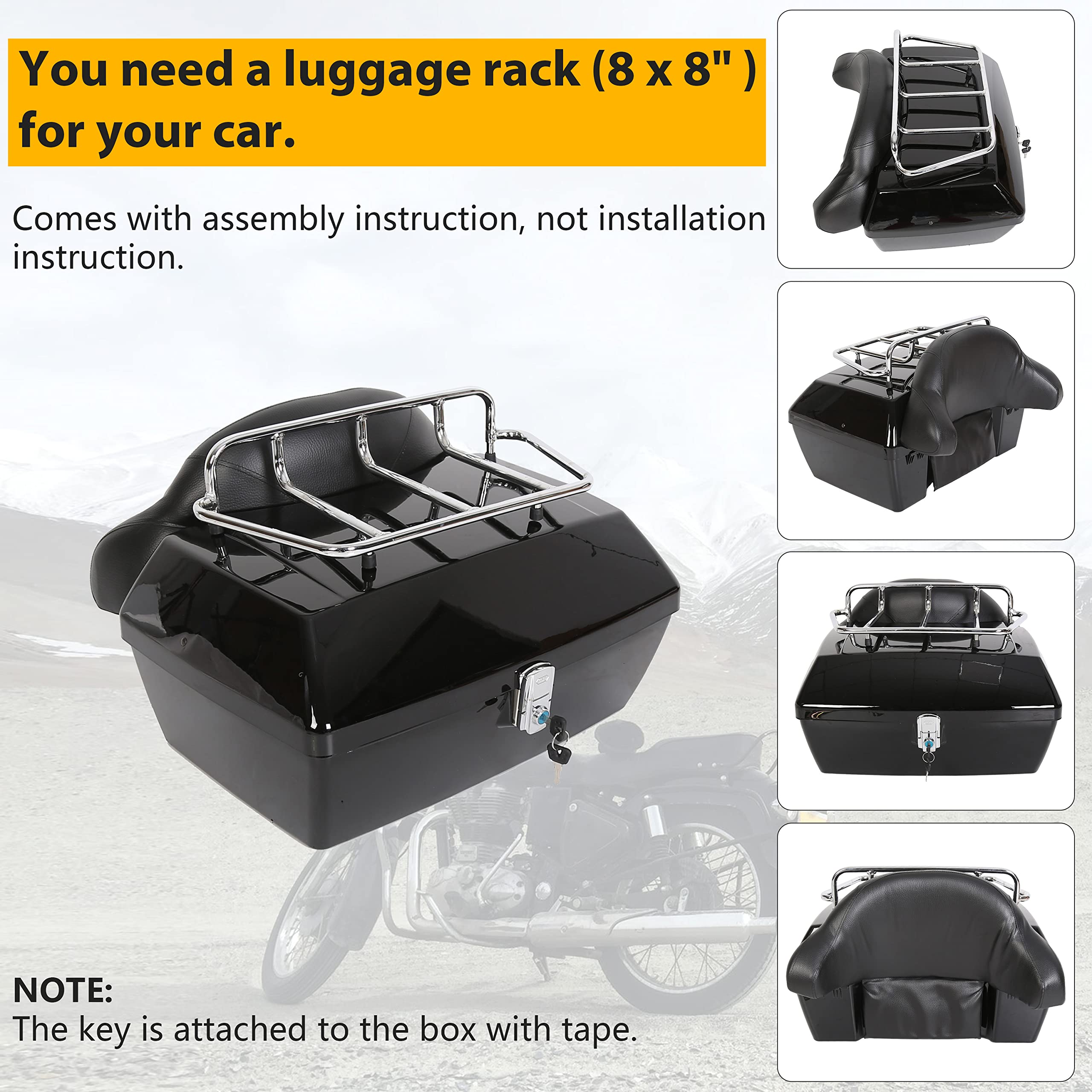 7BLACKSMITHS Universal Motorcycle Trunk Tour Pack - Black ABS Luggage for Harley, Honda, Yamaha - One Size, Model 8542069660