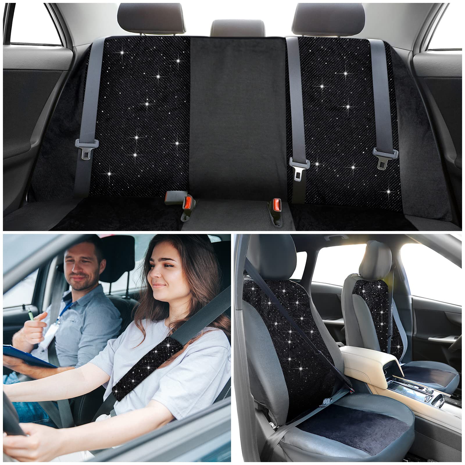 Bling Car Seat Cover Full Set Velvet Seat Cover For Women Breathable Full Set Vehicle Seat Protector Black Mesh Auto Seat Cover Universal Fit For Most Of Sedan, Suv, Truck, Minivan Airbag Compatible