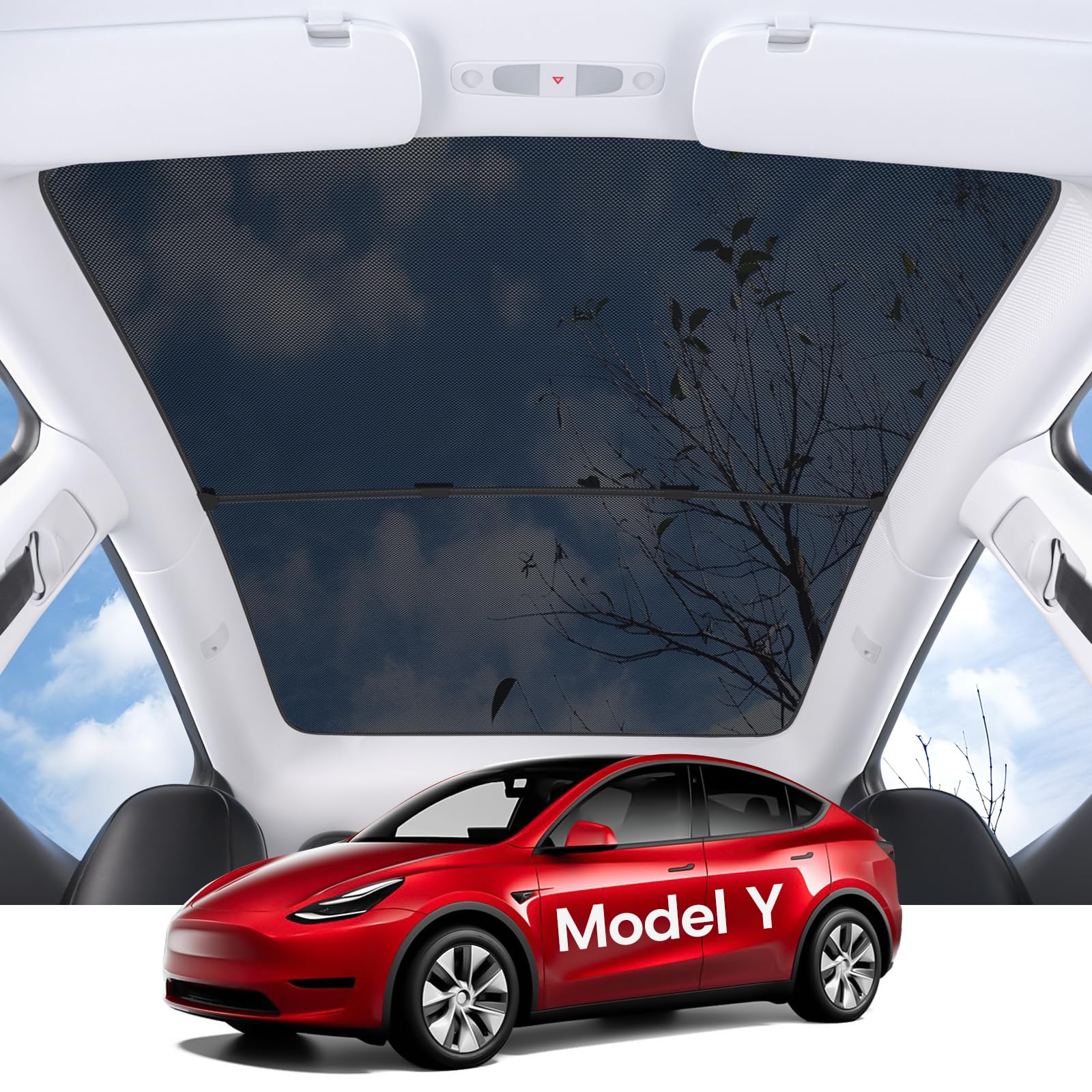 Sumk Sunshade Sunroof For Tesla Model Y Accessories 2024 [No Sag & No Gap] Top Glass Roof Shade For Tesla Model Y 2025-2020 Fold