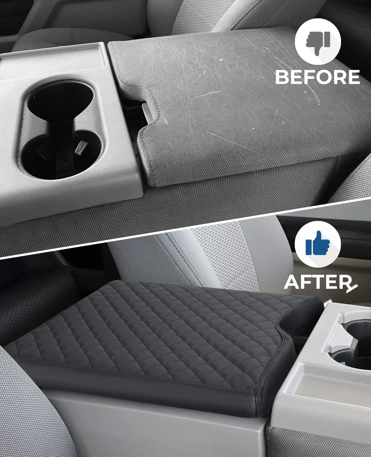 Issyauto Center Console Cover Compatible With 2015-2023 F150, 2017-2023 F250 F350 F450 With 40/20/40 Jump Seat, Leather Armrest Cover Middle Console Cover Armrest Box Protective Cover