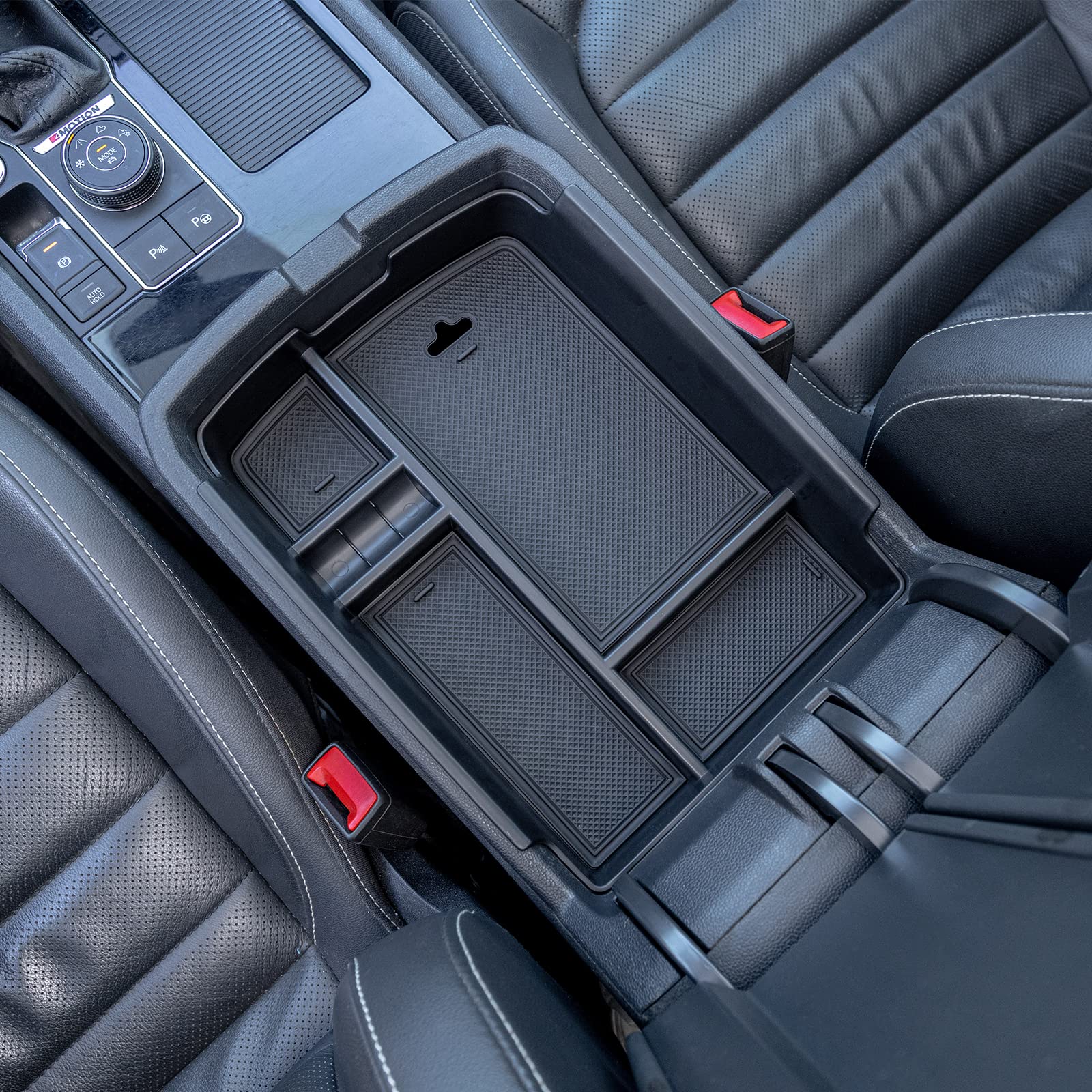 TOPINSTALL Center Console Tray for 2018-2023 VW Atlas/Cross Sport - Black Armrest Organizer, Model 20230206, Non-Interfering Design