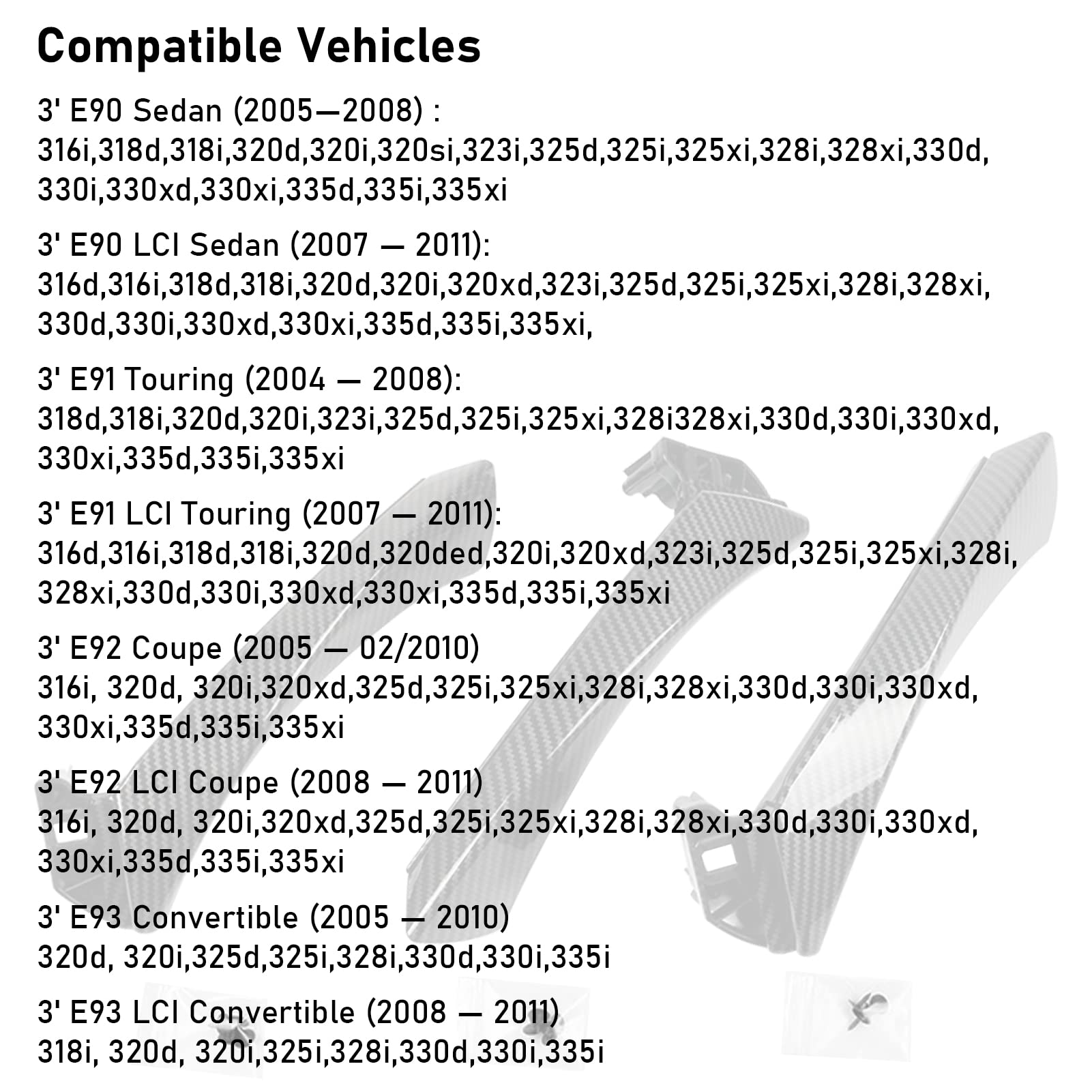 Jaronx Compatible With Bmw 3 Series Door Handle E90/E91/E92/E93 2004-2011, 6Pcs Door Pull Handle Replacement Left/Right Interior