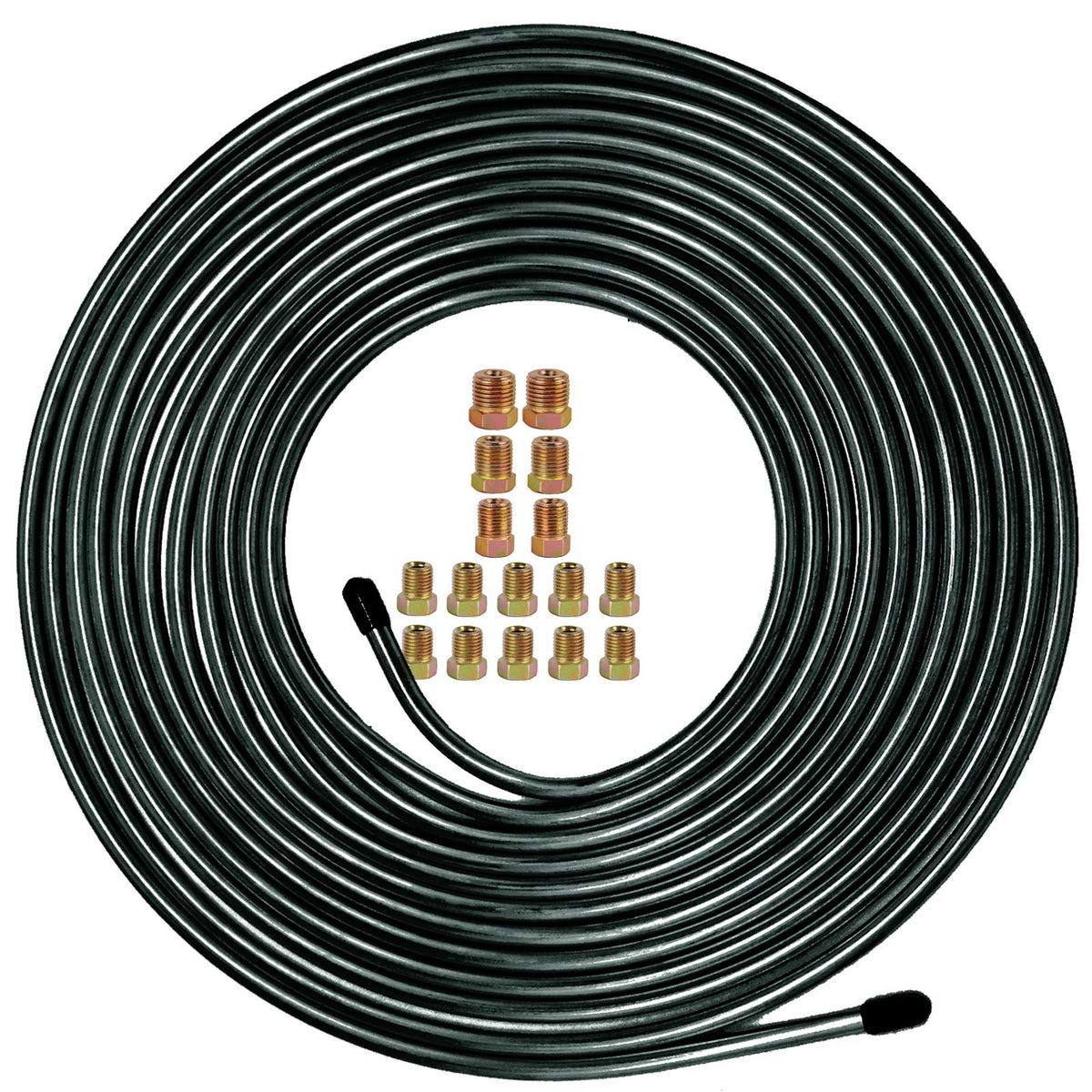 Muhize 3/16'' Brake Line Tubing Kit, 25Ft Flexible Pvf Coated Steel Roll, Anti - Rust & Corrosion, W/16 Flare Fittings