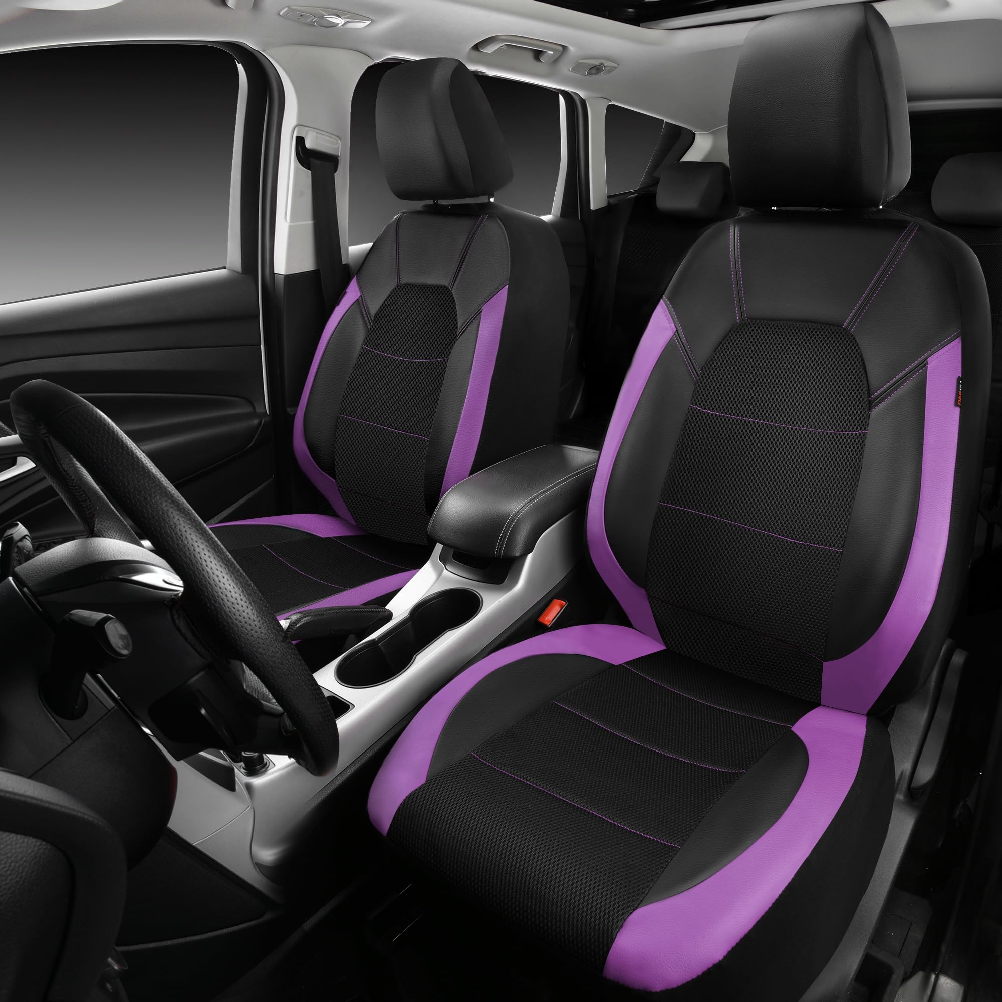 CAR PASS Universal Leather Two Front Seat Covers,Sport seat Covers fits Most Cars, SUVs, Trucks, and Vans Airbag Compatible (Bla