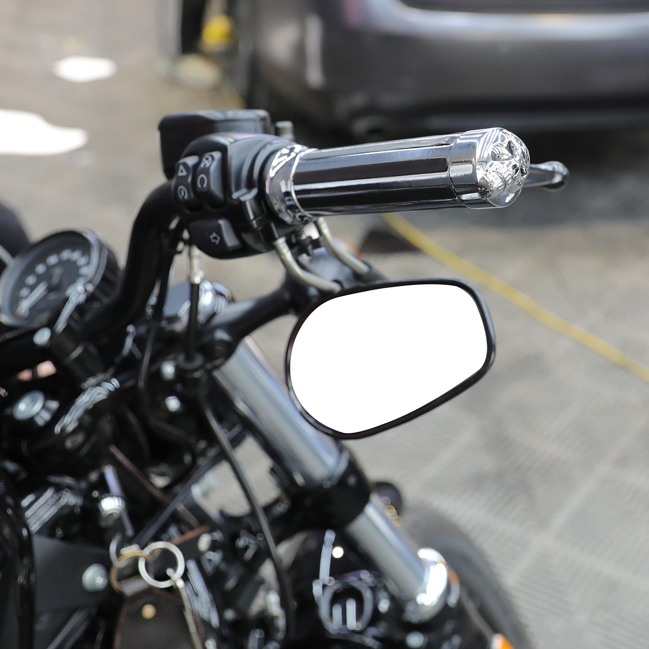 HTTMT MT080-25-CD Chrome Skull Zombie Style Hand Grips 1 inch 25mm Handlebar Compatible with Harley XL 883 Hugger Sportster Crui