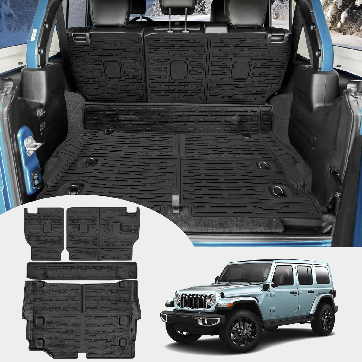 JTYZSM Cargo Mats for 2021-2025 Jeep Wrangler JL 4XE Trunk Mat with Backrest Liner All Weather TPE Protector Rear Back Seat Mats