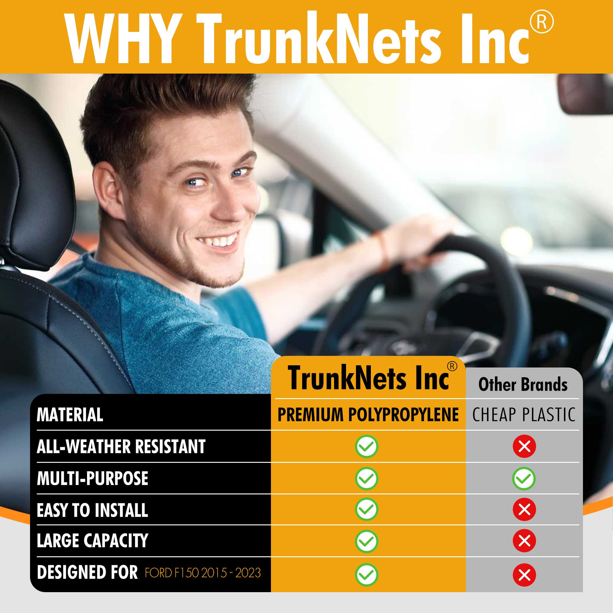 Envelope Style Trunk Mesh Cargo Net For Ford F150 2015 - 2024 Car Accessories - Premium Trunk Organizers and Storage - Cargo Bed