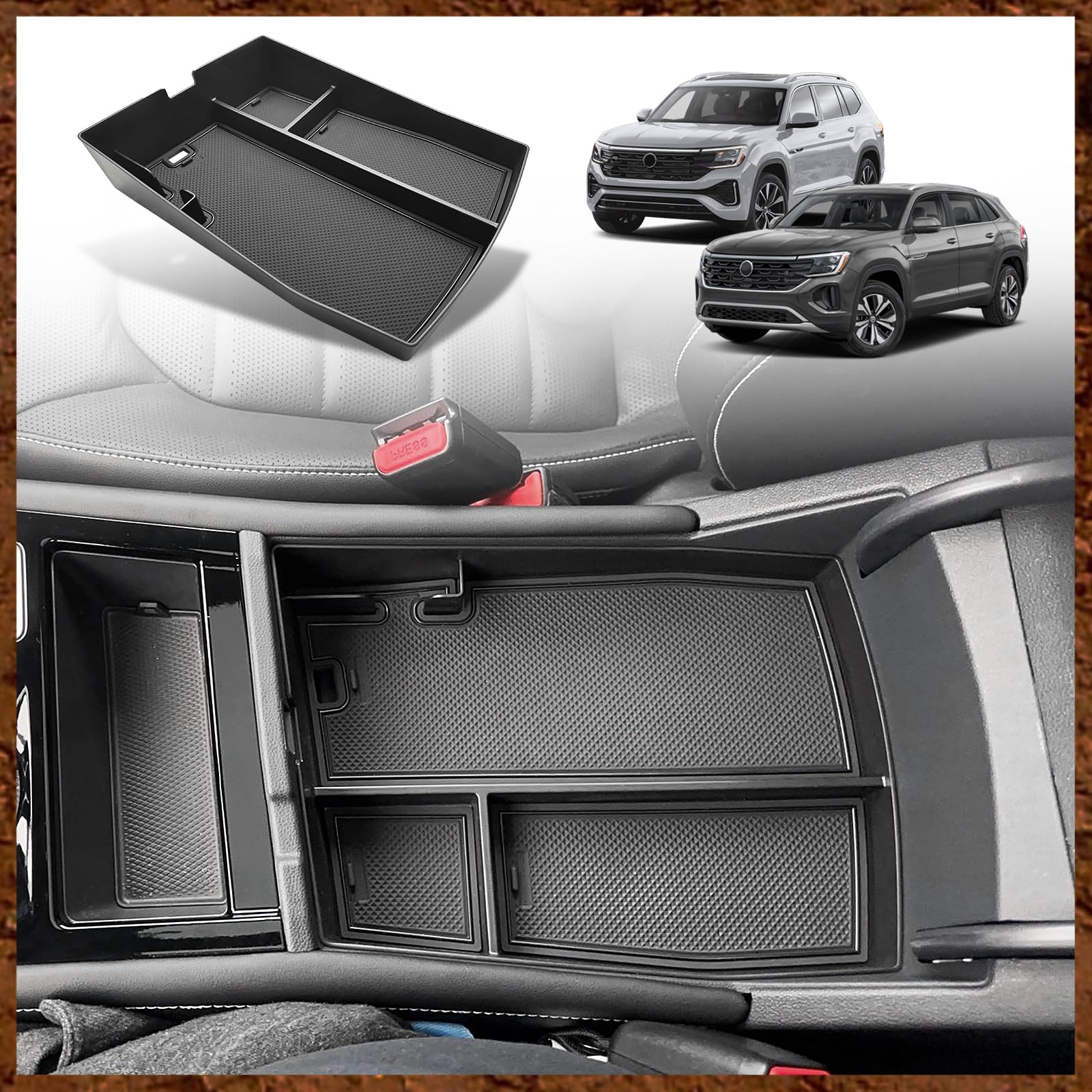 Muslogy Center Console Organizer Compatible with Volkswagen Atlas/Cross Sport 2024 Accessories Console Box Storage Insert Tray(C