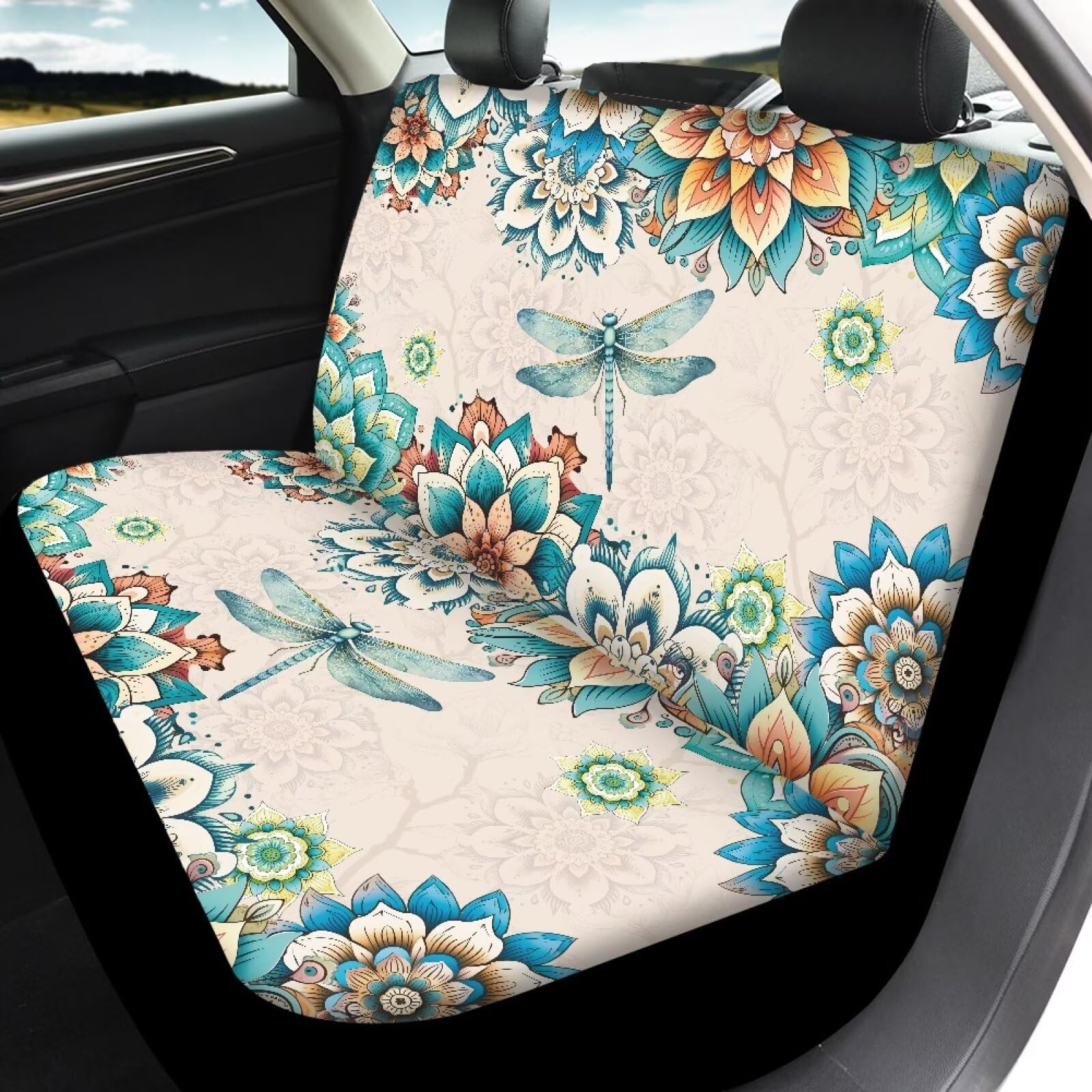 KEIAHUAN Boho Mandala Dragonfly Car Seat Cover for Women Universal Non-Slip Car Seat Protector Front/Rear Seat Cover Fits for Tr