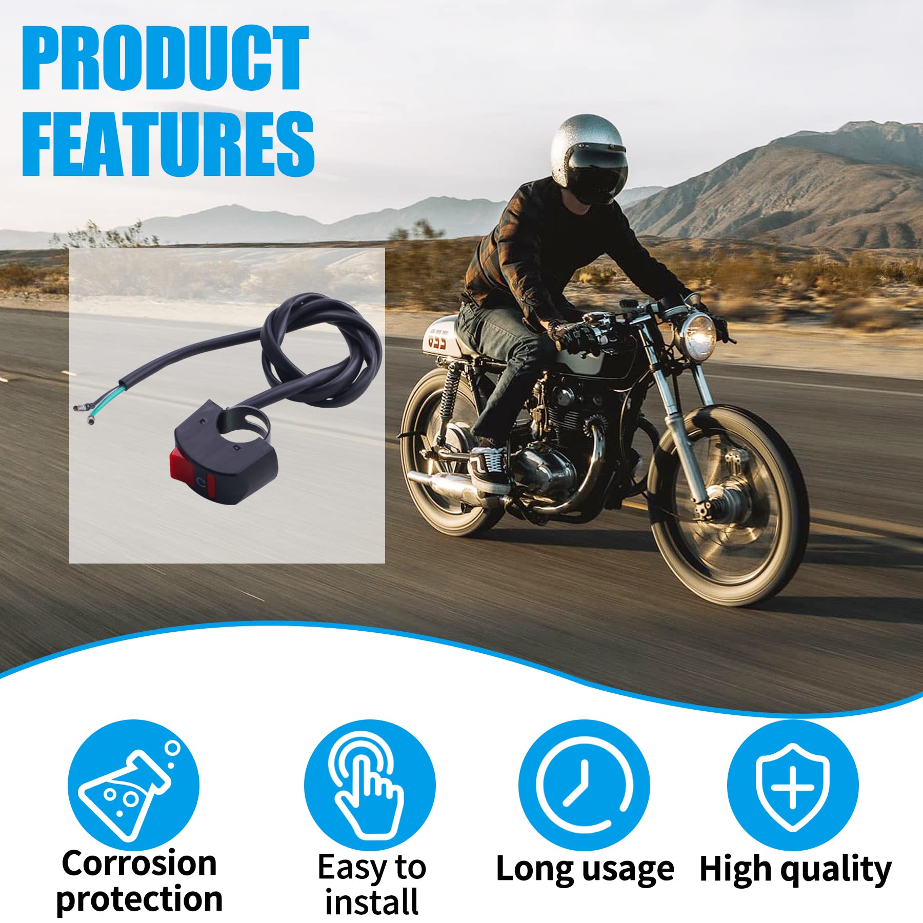 JINGKE 7/8'' 22mm Handle Kill On Off Switch for ATV Motorcycle Scooter Go Kart Engine Offroad Enduro Dirt Bike Baja Doodle Bug D