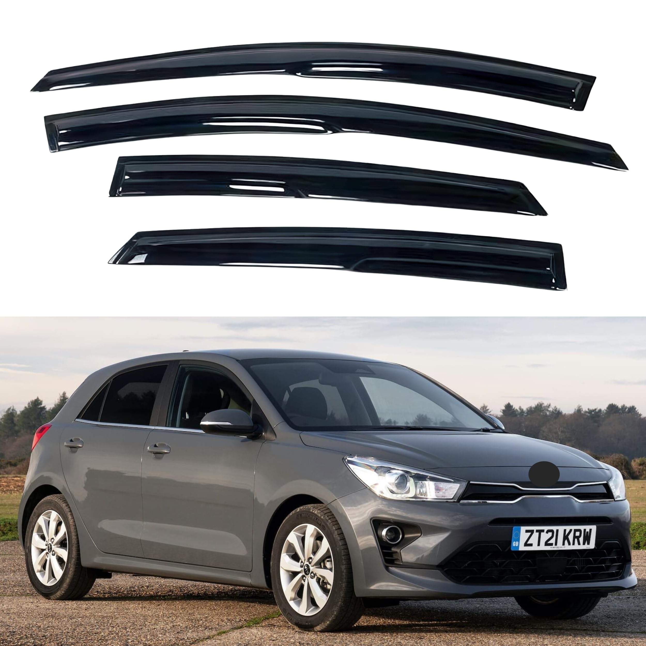 Ig Window Visor For Kia Rio Hatchback 2012-2017, Rain Guard Tape-On Extra Durable Sun Wind Side Vent Window Deflector Mugen Styl