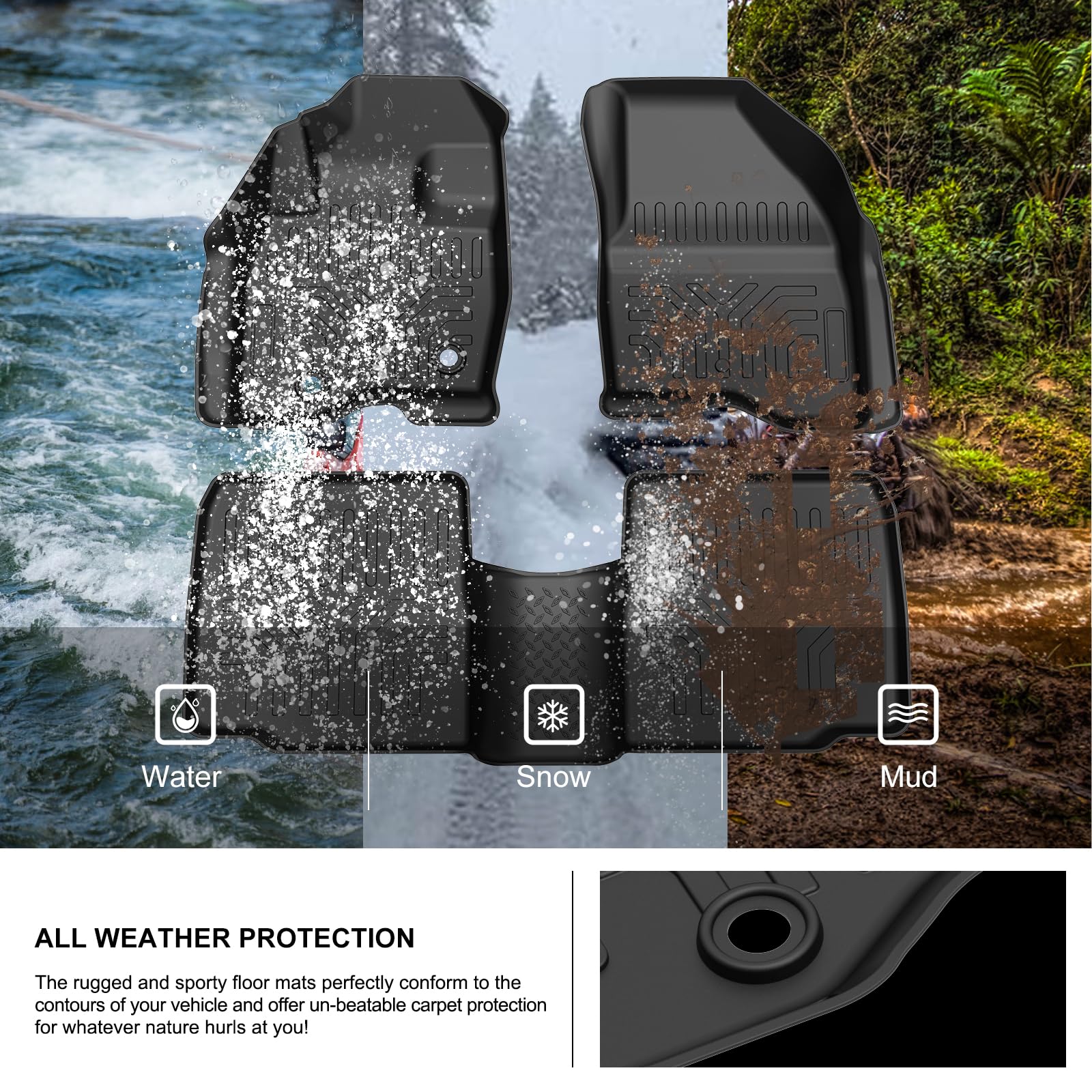 Kiwi Master Floor Mats For 2015-2019 Ford Explorer All Weather Mat Liners Front & 2Nd 2 Row Seat Tpe Slush Liner Black