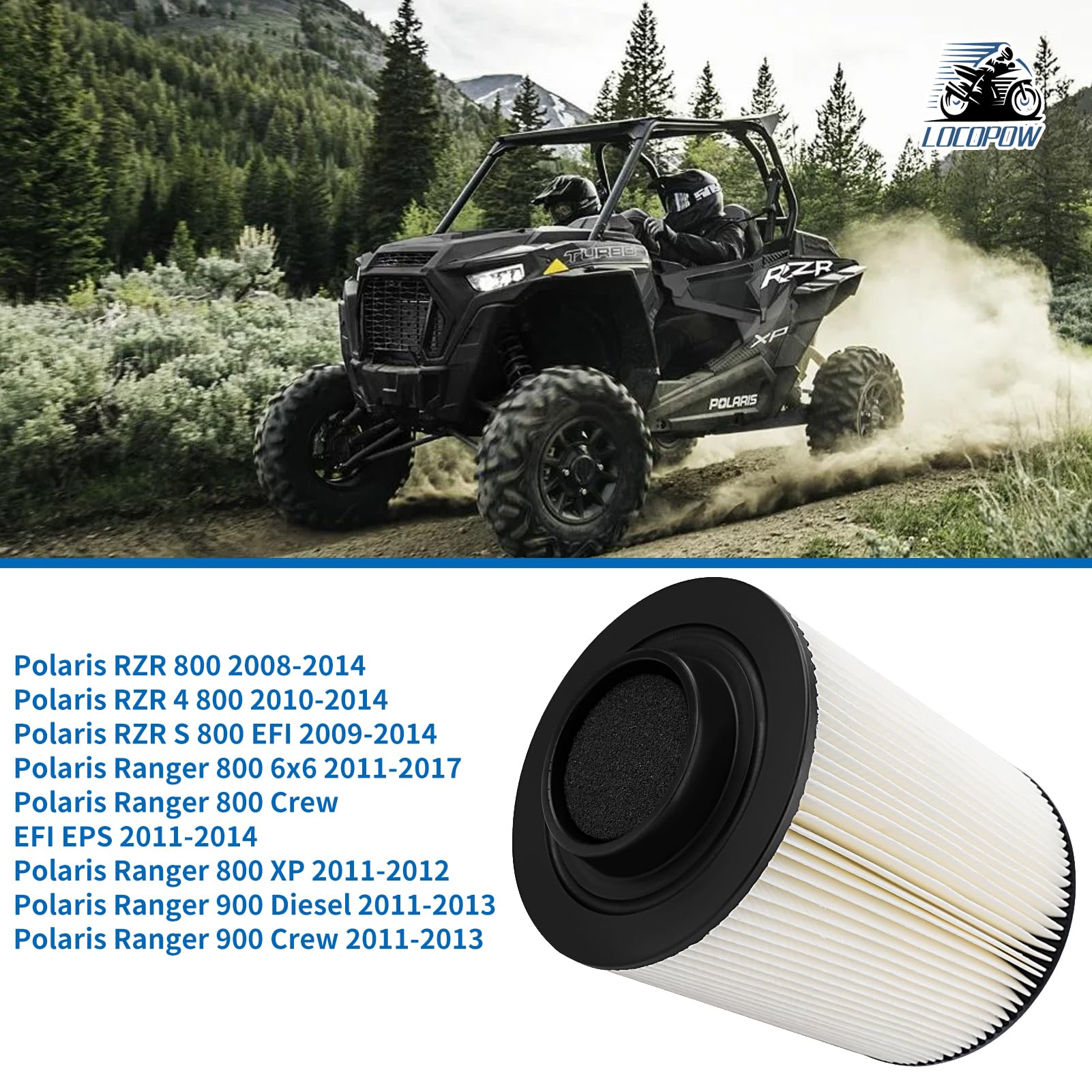RZR 800 Air Filter Replacement 1240482 1240434 for Polaris RZR 4 800 2010-2013 / RZR 800 EFI 2008-2013 / RZR S 800 EFI 2009-2014