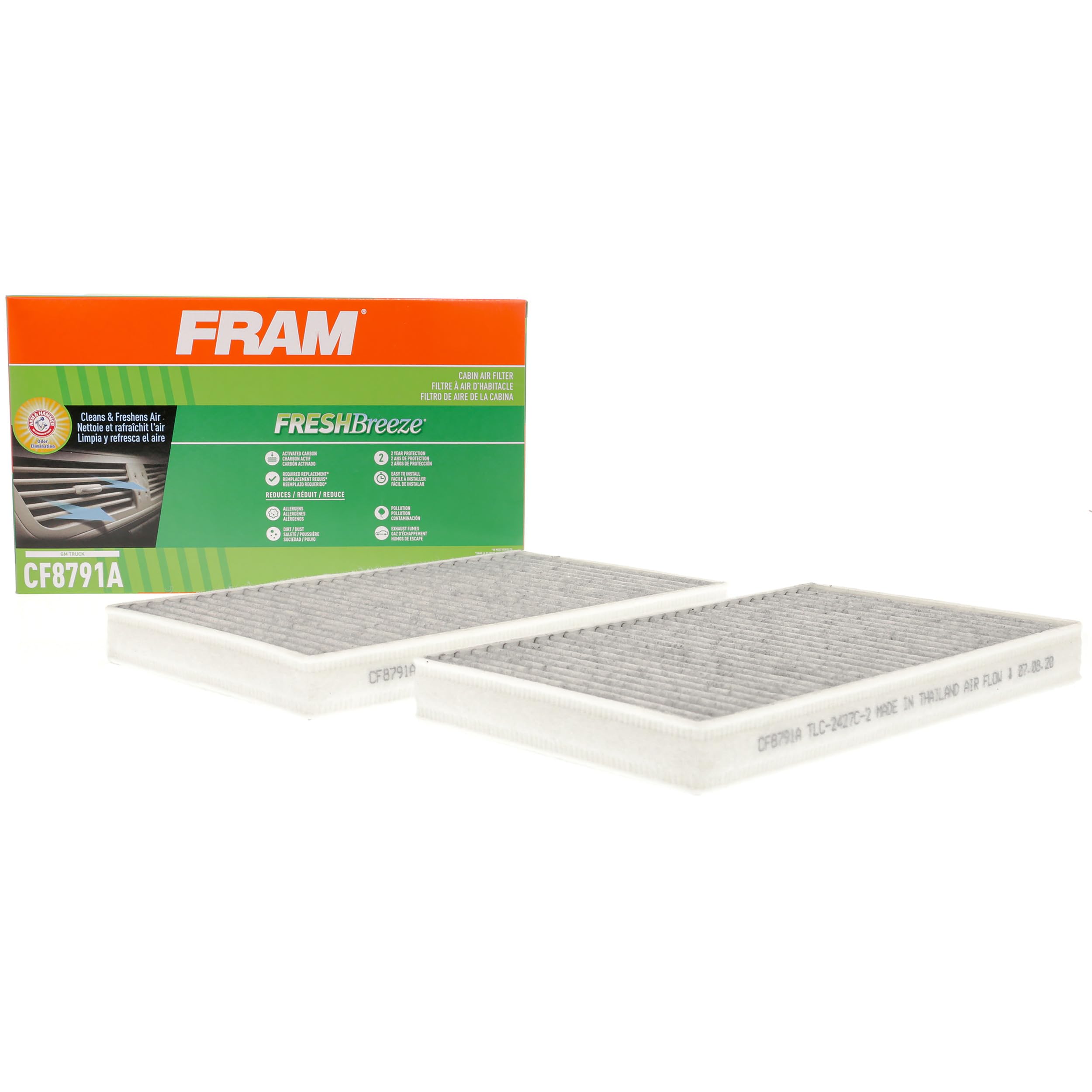 Fram Fresh Breeze Cabin Air Filter Replacement For Car Passenger Compartment W/ Arm And Hammer Baking Soda, Easy Install, Cf8791A For Gm Truck Vehicles , White