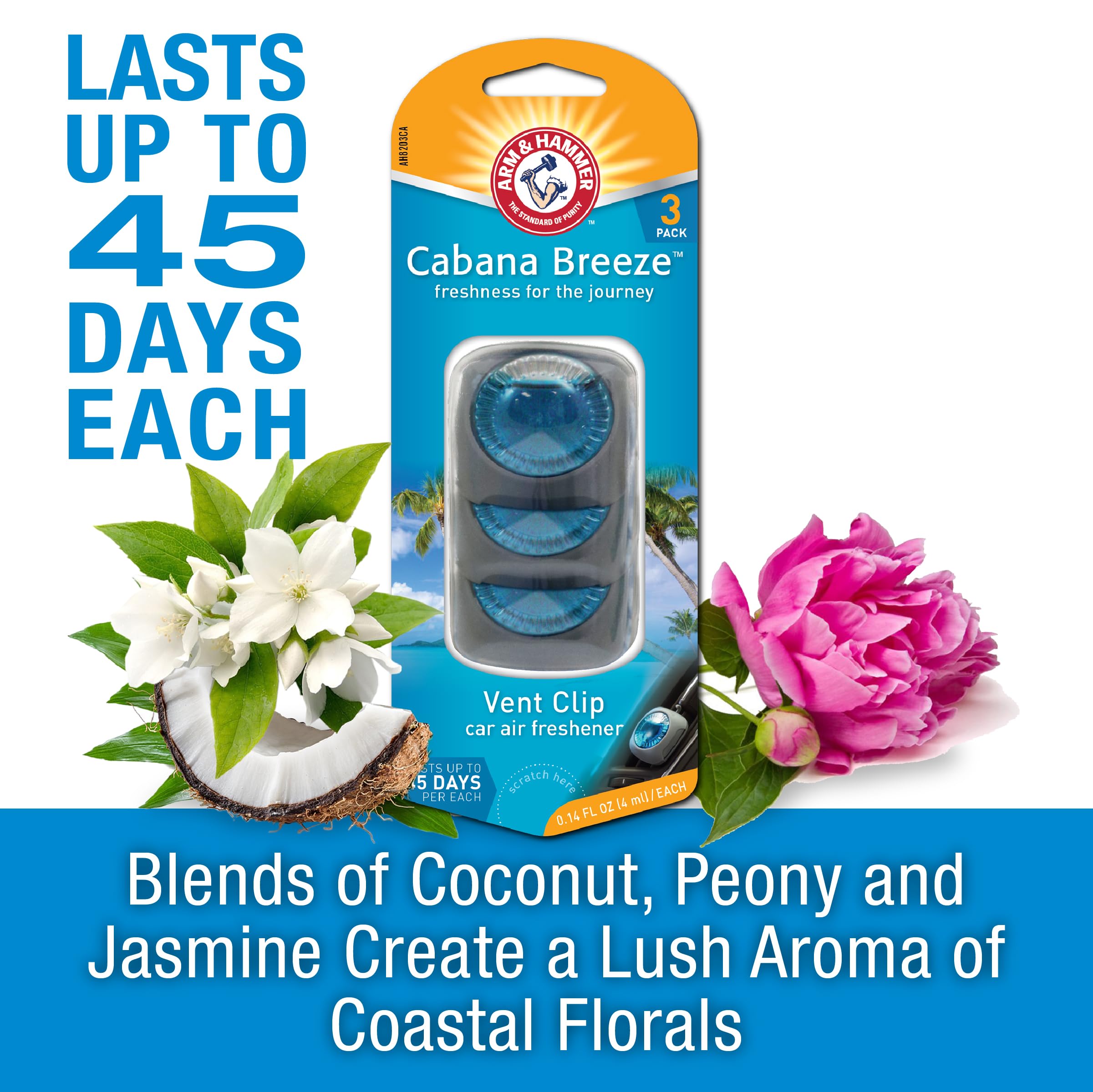 Arm & Hammer AH8203CA Cabana Breeze Freshness Vent Clip for Car Air Freshener 4 Pack of 3 Piece in Each