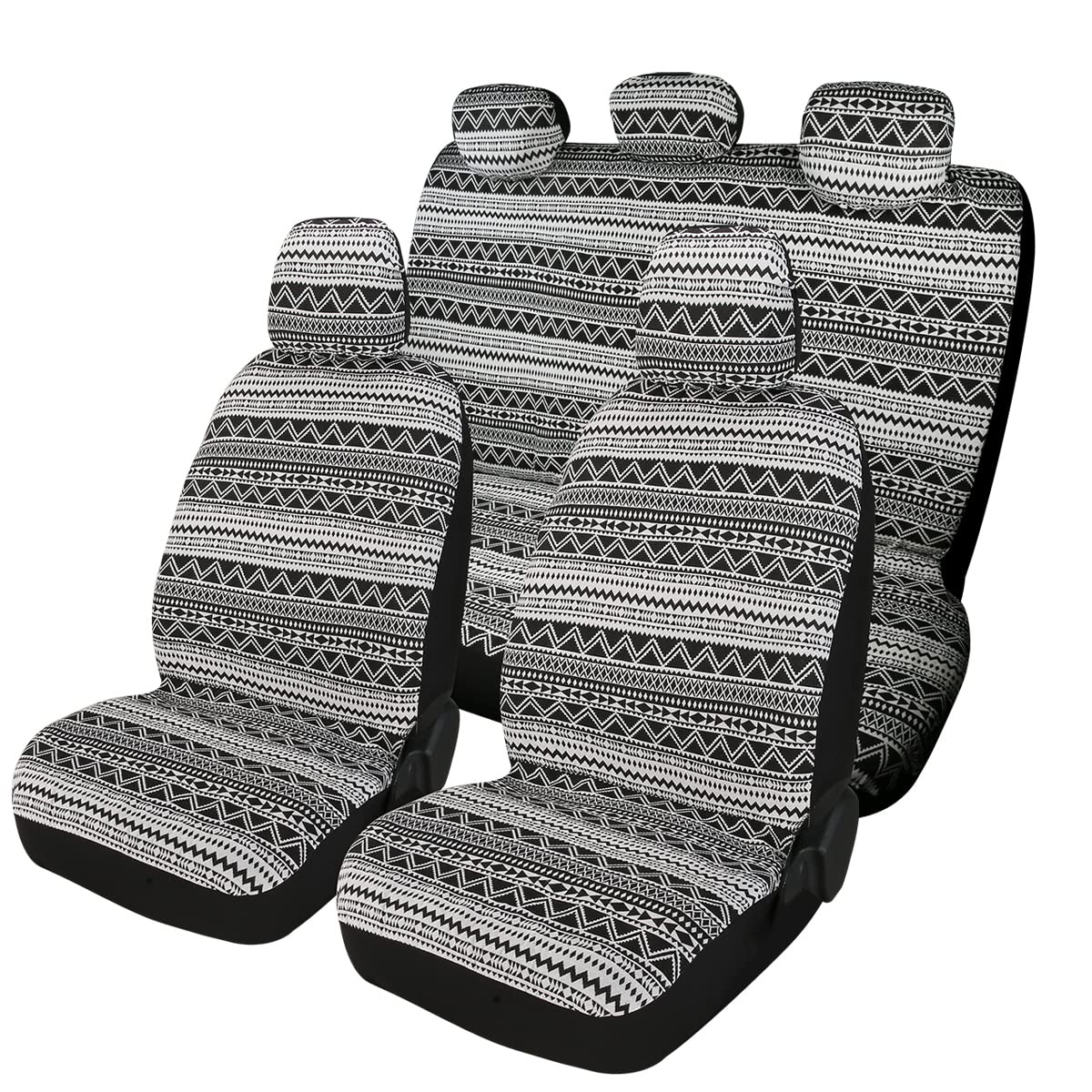 Ponyjoyup Baja Saddle Blanket Car Seat Covers 9Pcs Full Set, Breathable And Washable Striped Woven Automotive Vehicle Seat Cover