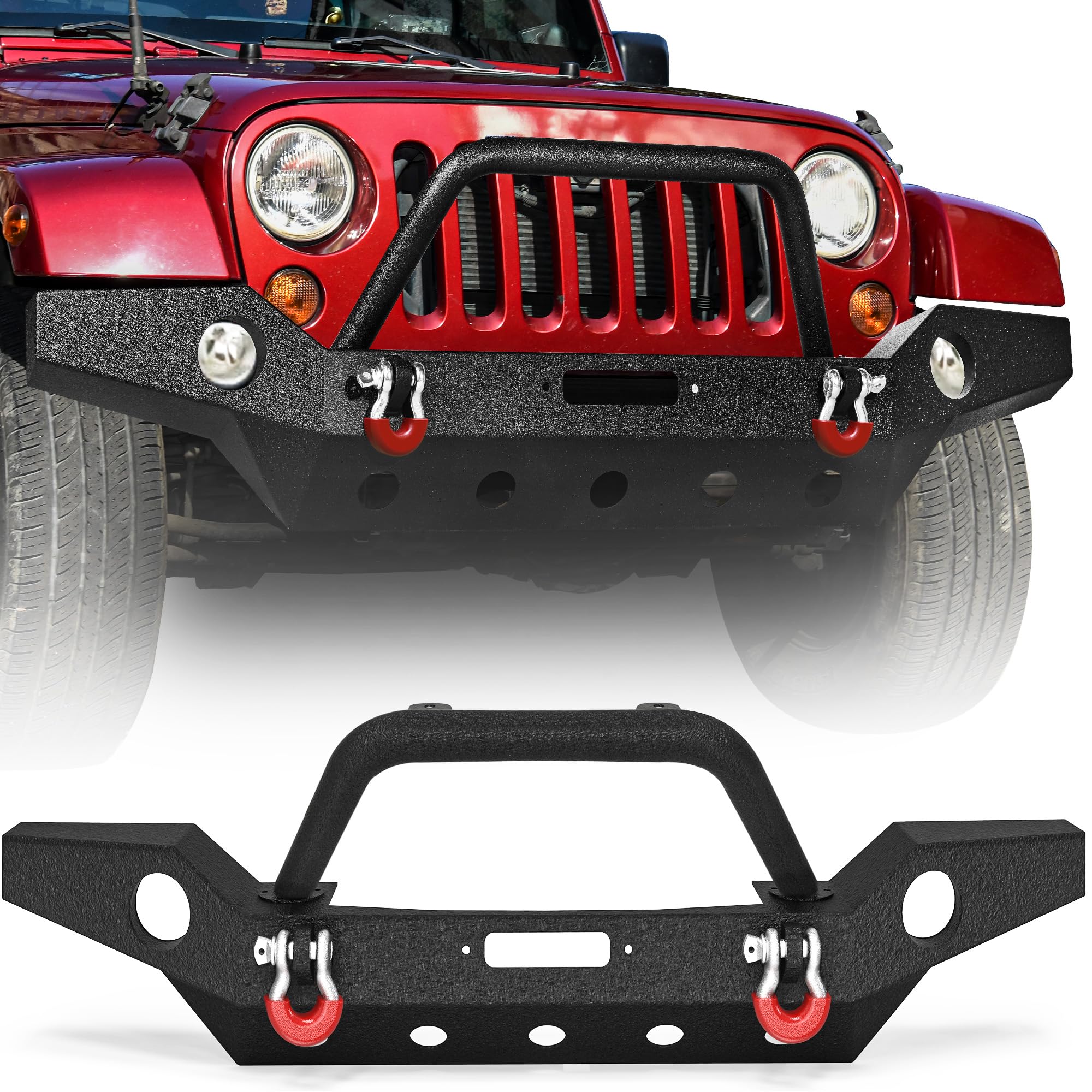 Ledkingdomus Full Width Front Bumper Compatible With 07-18 Jeep Wrangler Jk And Jk Unlimited Rock Crawler With Fog Lights Hole,