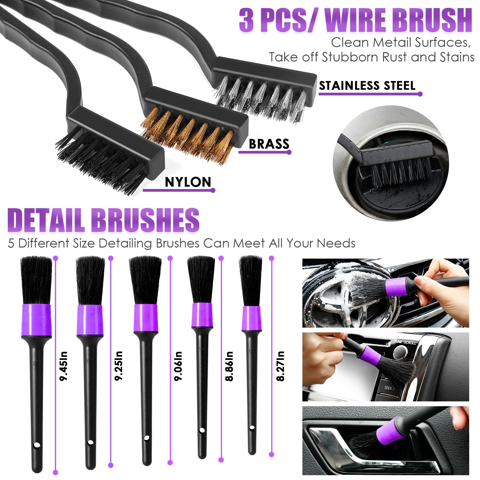 Viewsun 17Pcs Car Cleaning Kit, Purple Car Interior Detailing Kit With High Power Handheld Vacuum, Detailing Brush Set, Windshie