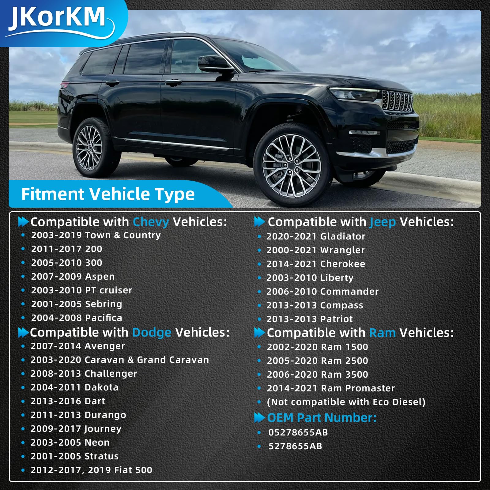 Jkorkm Locking Gas Cap, Lock Fuel Cap Replace 05278655Ab, 5278655Ab Chrysler Dodge Jeep Ram - Challenger Grand Caravan 1500, Che