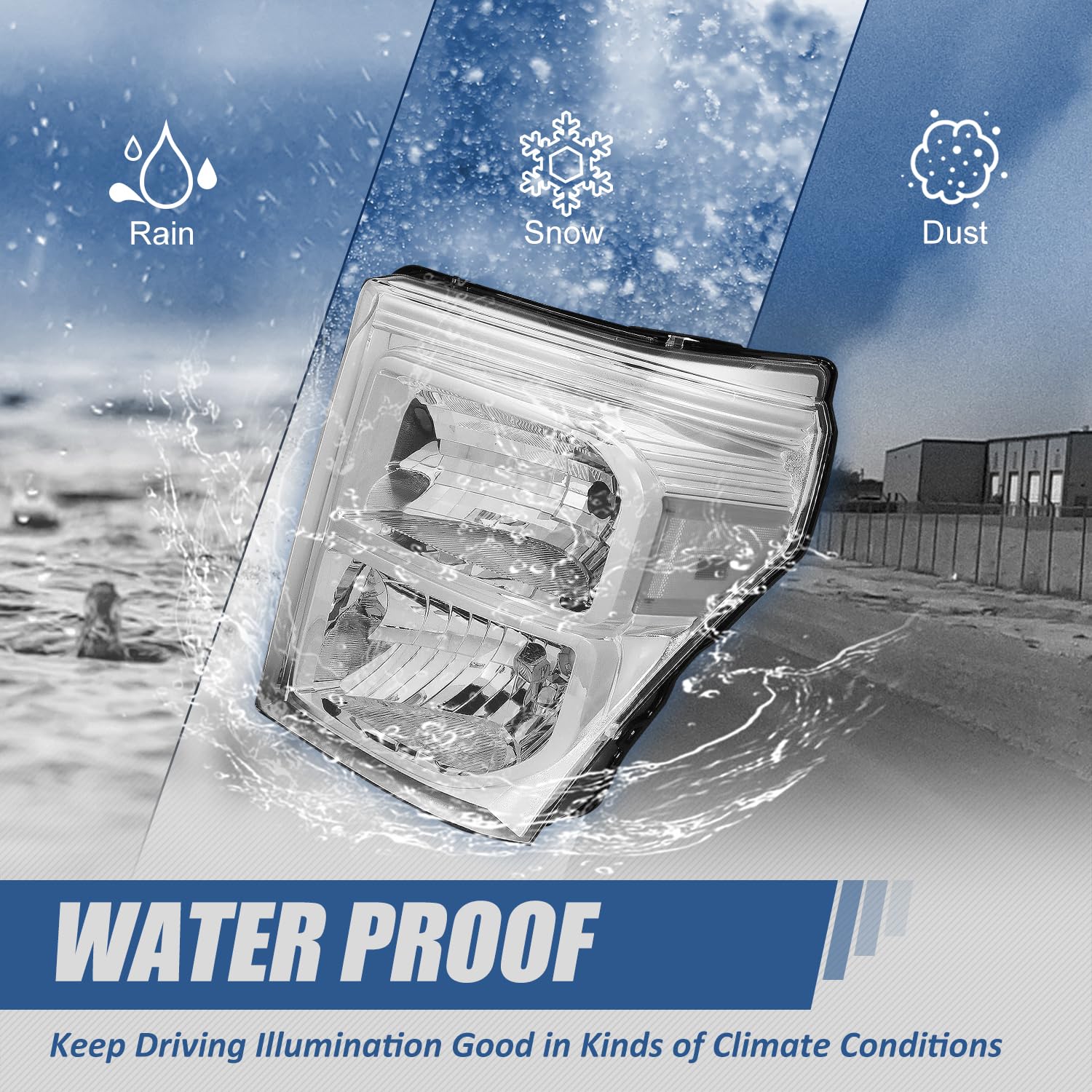 Auto Dynasty Halogen Model Headlights Assembly Compatible With Ford F-250 F-350 F-450 F-550 Super Duty 11-16, Chrome Housing Cle