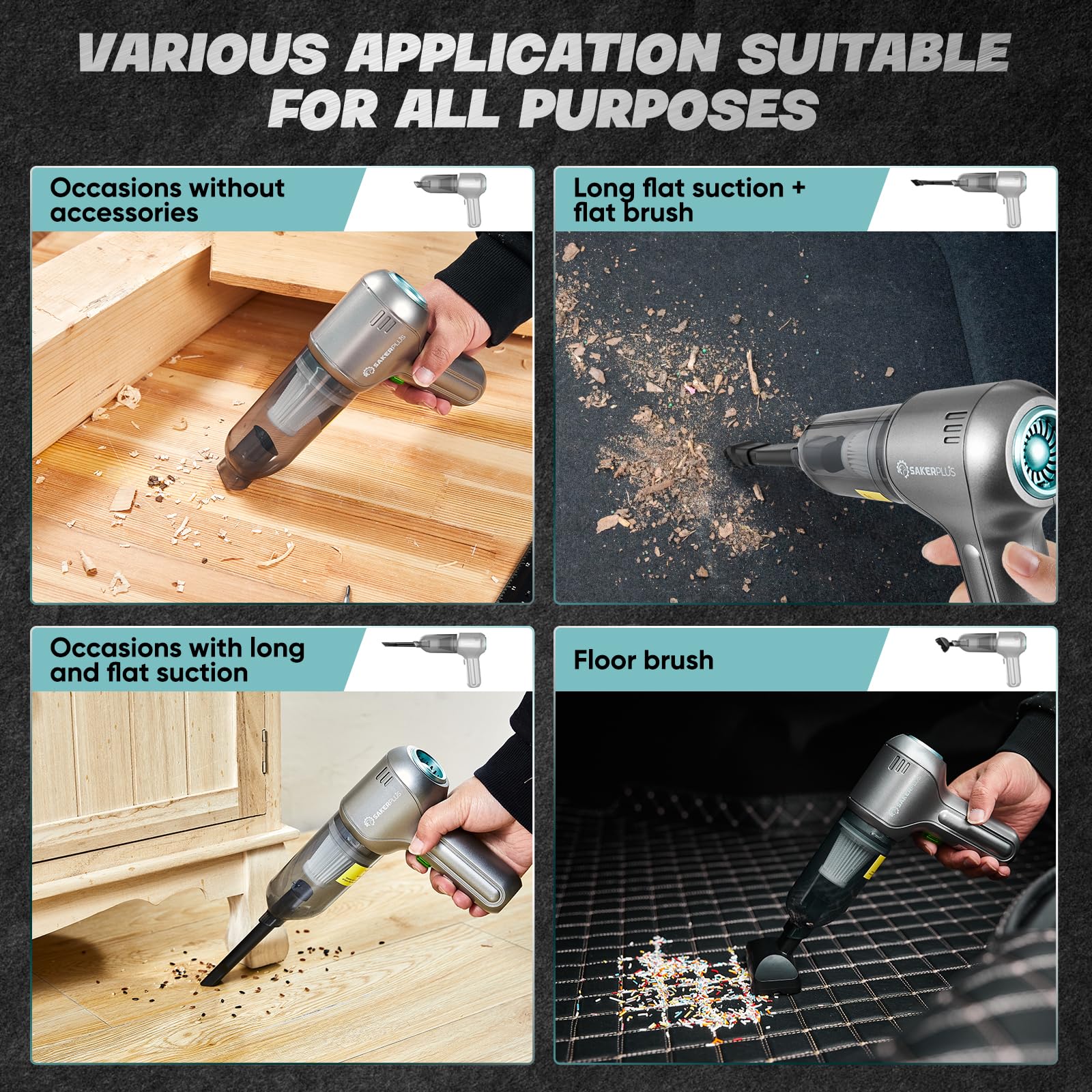 Sakerplus Car Vacuum Cleaner-Wireless Handheld Car Vacuums With Best Suction,Brushless Motor 12000Pa Maximum Power,3 In 1 Mini Portable Vacuum Cleaner Cordless For Home,Office,Kitchen,Cars