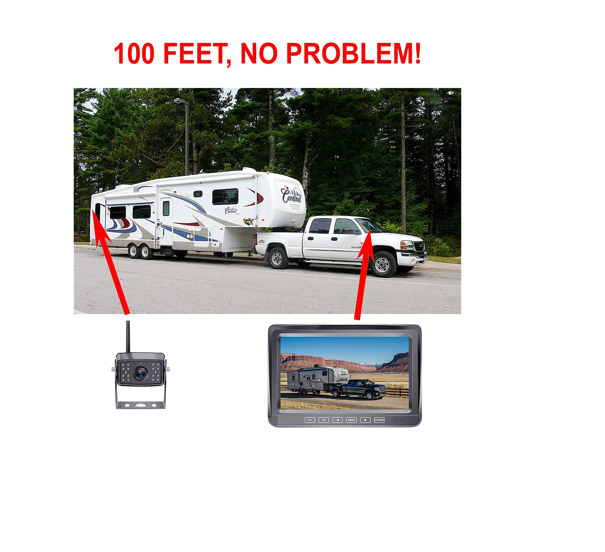 4Ucam Hd 1080P Digital Wireless Backup Camera + 7'' Dvr Monitor Quad-View Compatible For Voyager Wisight Prewire Rv, Trailer, 5T