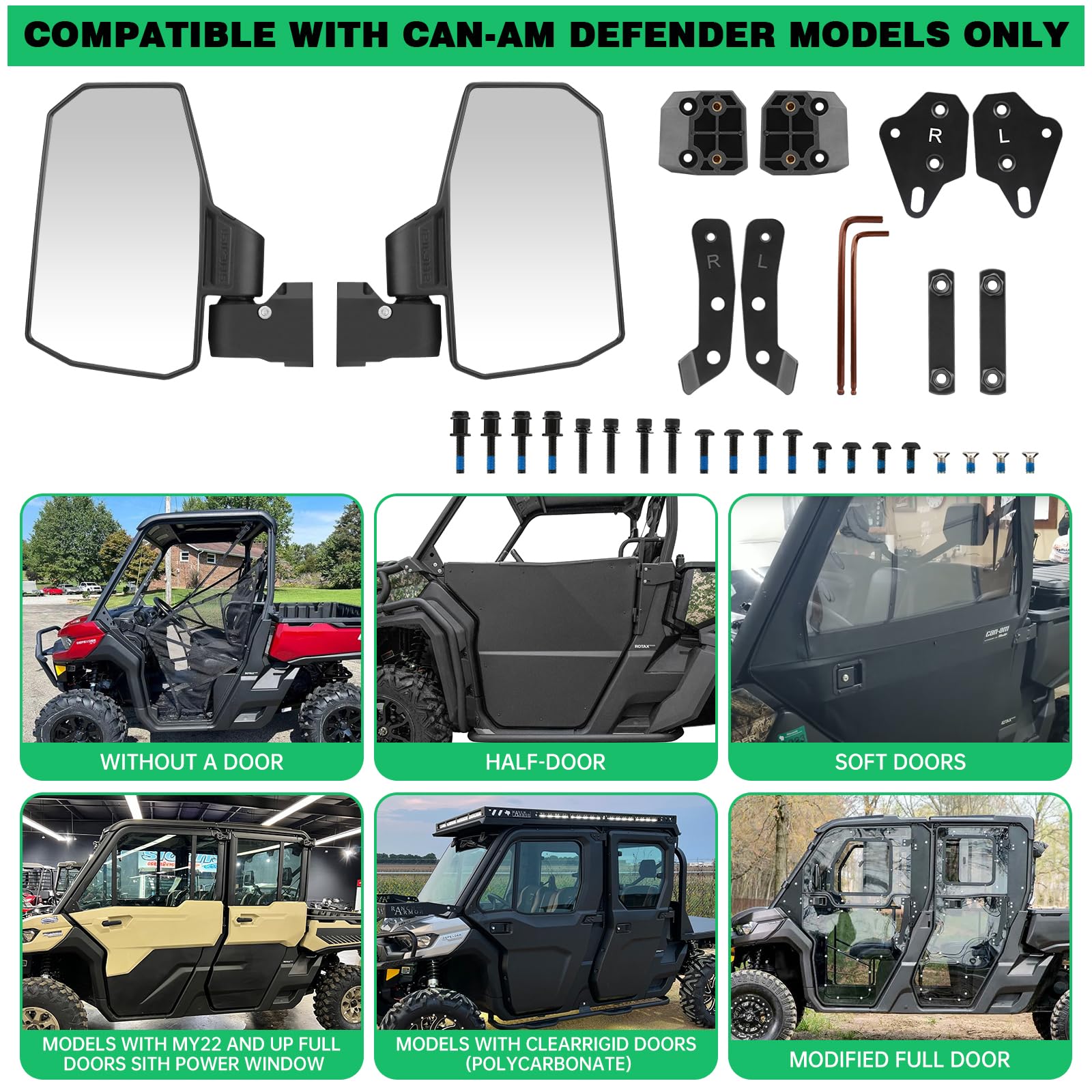 Shejisi Defender Side Mirrors,The Spring Back Feature Allows Easy Reset After Fold,2024 New Utv Mirrors Compatible With Can Am D