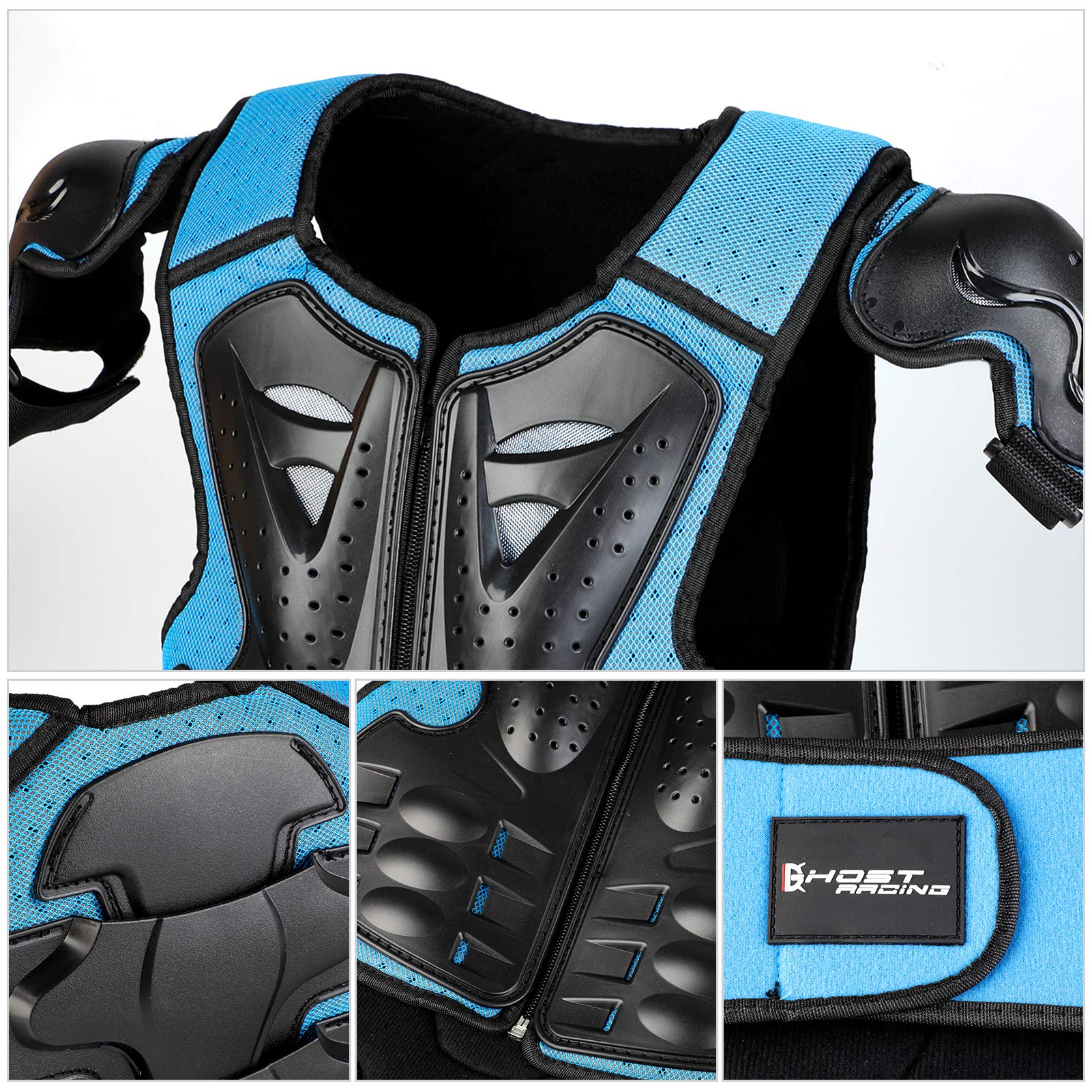 JUSTDOLIFE Youth Dirt Bike Gear Set - 5 PCS Motorcycle Armor with Knee & Elbow Pads, Chest Protector, For Ages 4-12, Blue, Model FJBB28P315