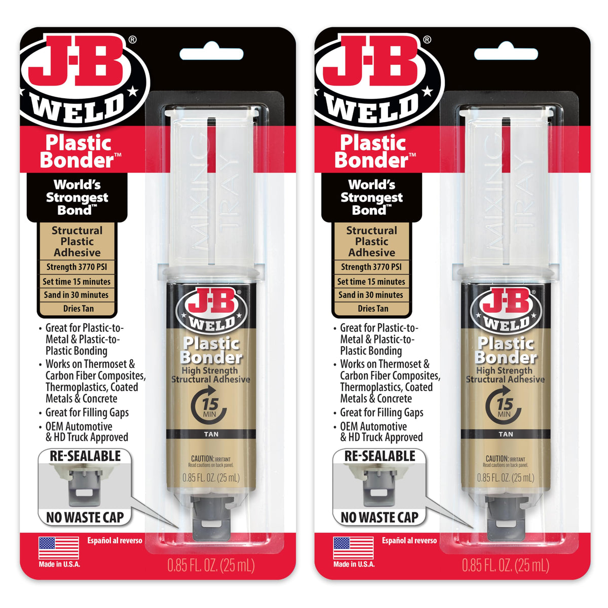 J-B Weld Plasticbonder Tan, 2 -Pack, High-Strength & Impact Resistant, 25Ml, 50133-2