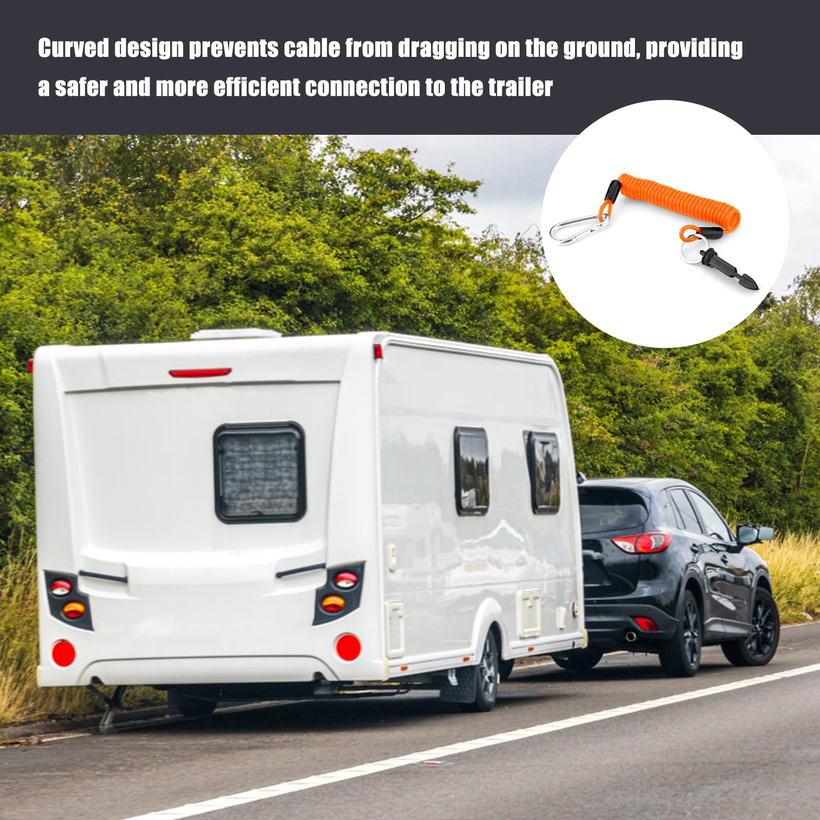 6 Ft Trailer Breakaway Cable, Heavy Duty Emergency Brake Safety Cable with Pin and Carabiner, High Elasticity Coiled Wire for RV