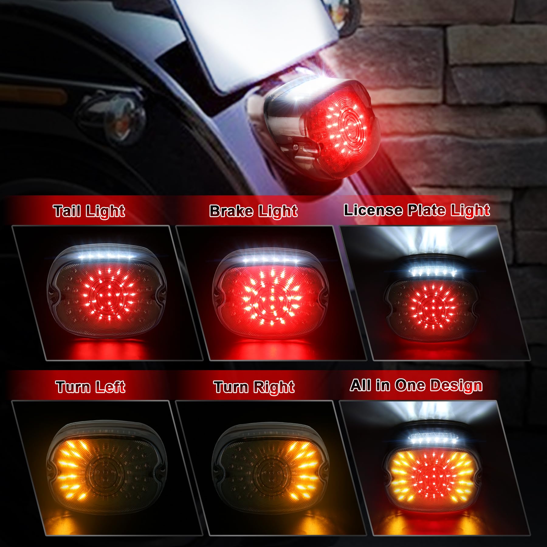 Movotor Led Tail Light Led Brake Turn Signal Rear Light Low Profile Smoked Taillights Compatible With Harley Davidson Dyna Sportster 883 1200 Road King