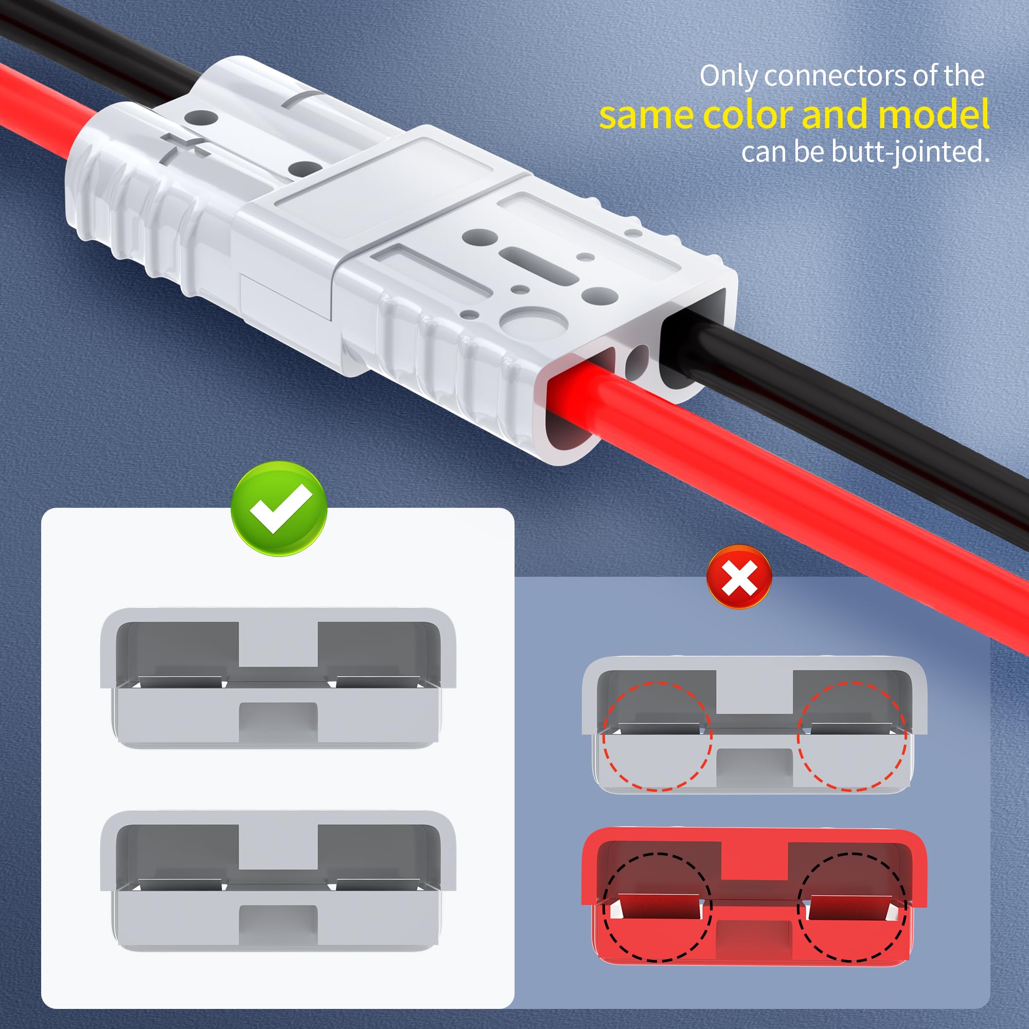 Rvboatpat 4Pcs 50Amp Battery Quick Connect/Disconnect Connector,6 To 12 Gauge Battery Cable Connector, Wire Harness Plug Kit 12