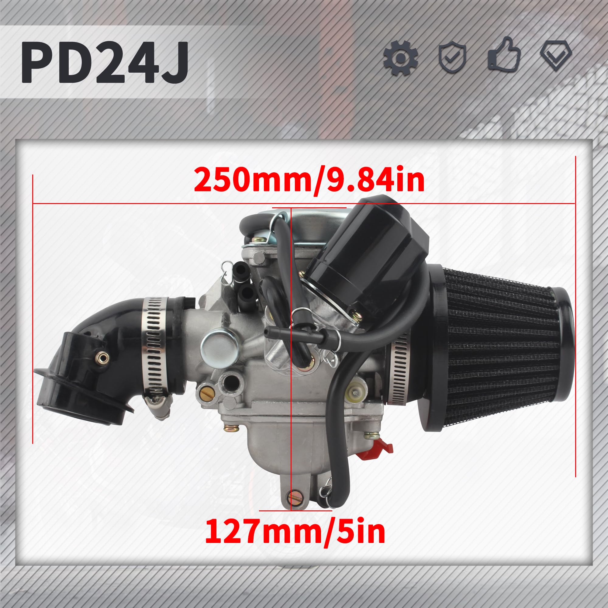 Powermotor Gy6 150 Cc Carburetor Pd24J Carb For 4-Stroke Gy6 125Cc 150Cc Atv Go Karts Scooter Mopeds 152Qmj 157Qm With 24Mm Mani