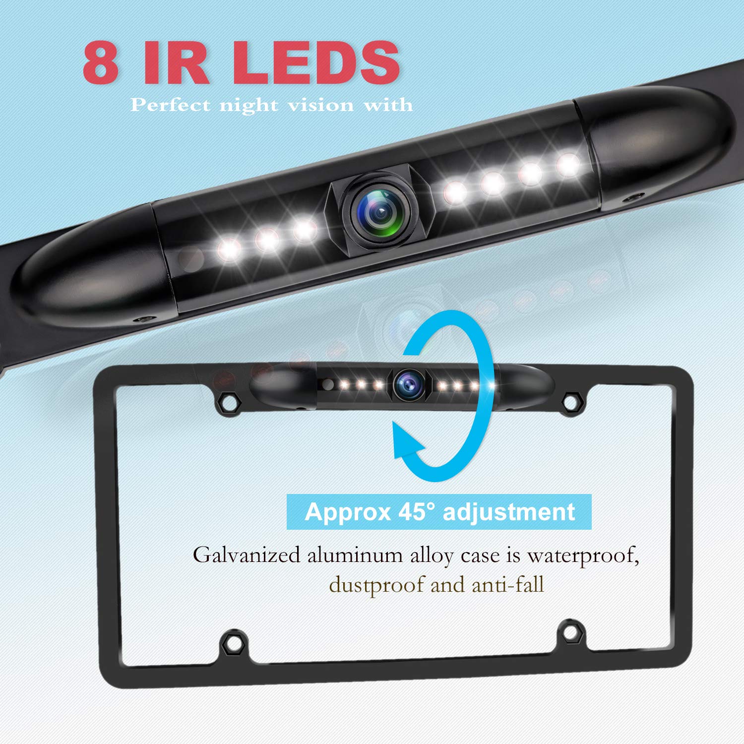 Jpp License Plate Backup Hd Camera, Rear View Camera 170 Viewing Angle Universal Night Vision Waterproof High Sensitive 7 Bright