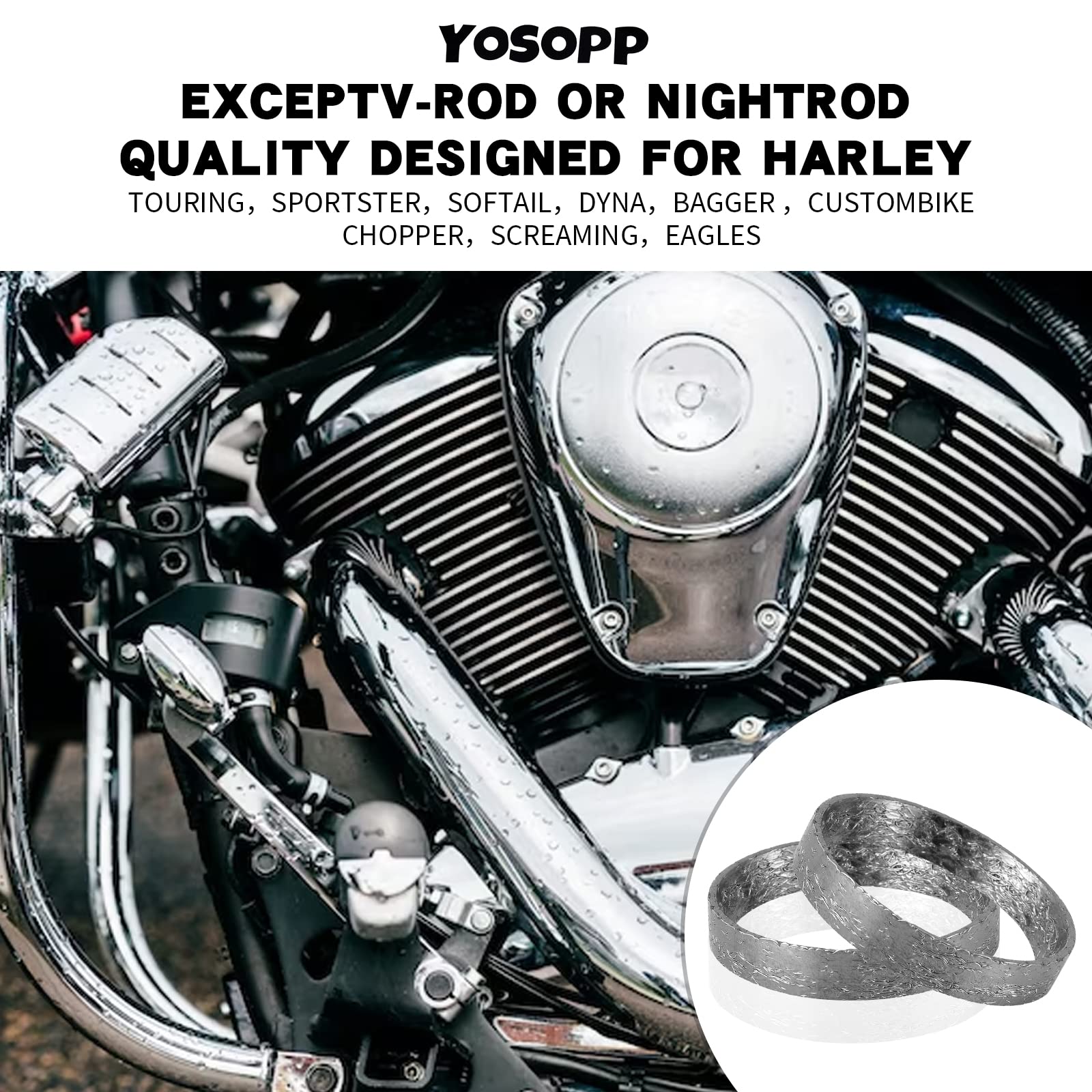 Yosopp Cone Exhaust Gasket For Harley, Made Of Graphite & Steel Mesh - Fits 1984-Later Most Harley Davidson Bikes: Touring, Sportster, Dyna, Softail (1 Pair 2Pcs)