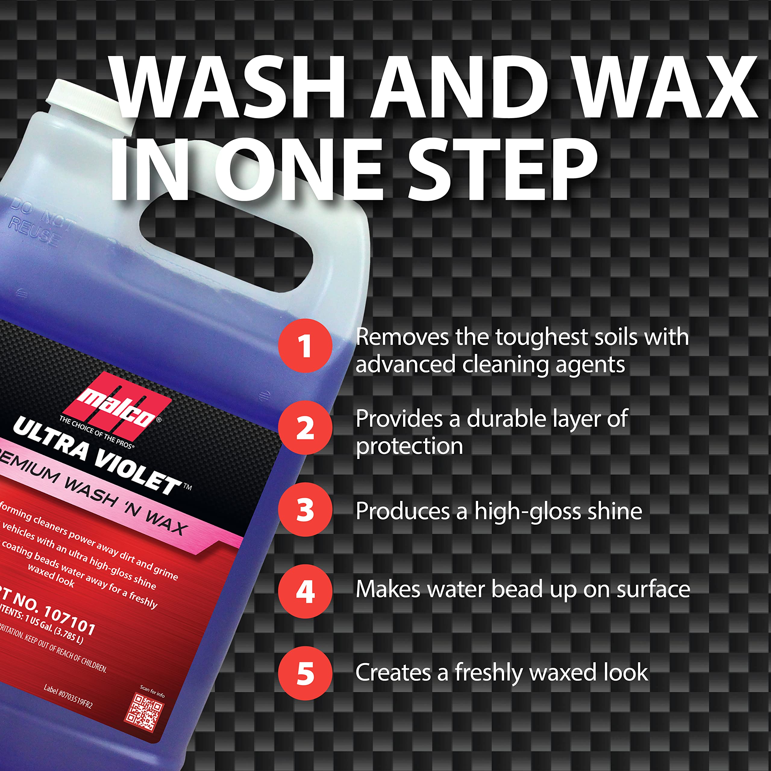 Malco Ultra Violet Premium Wash'n Wax – Best 2-In-1 Car Wash and Wax/Cleans and Provides A Durable, High-Gloss Shine in One Fast and Easy Step / 1 Gallon (107101)