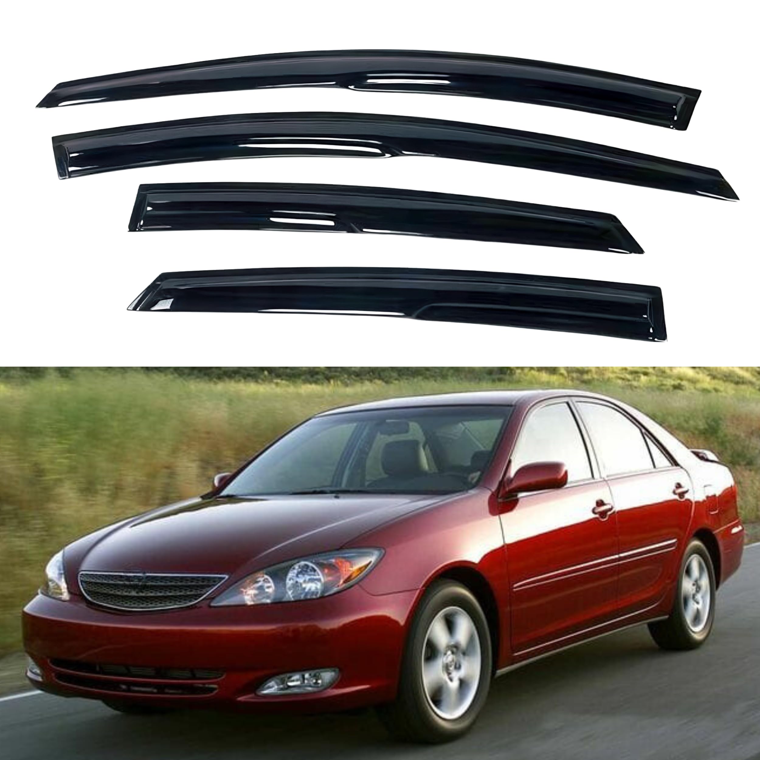 Ig Window Visor For Toyota Camry 2002-2006, Rain Guard Tape-On Extra Durable Sun Wind Side Vent Window Deflector Mugen Style, 20
