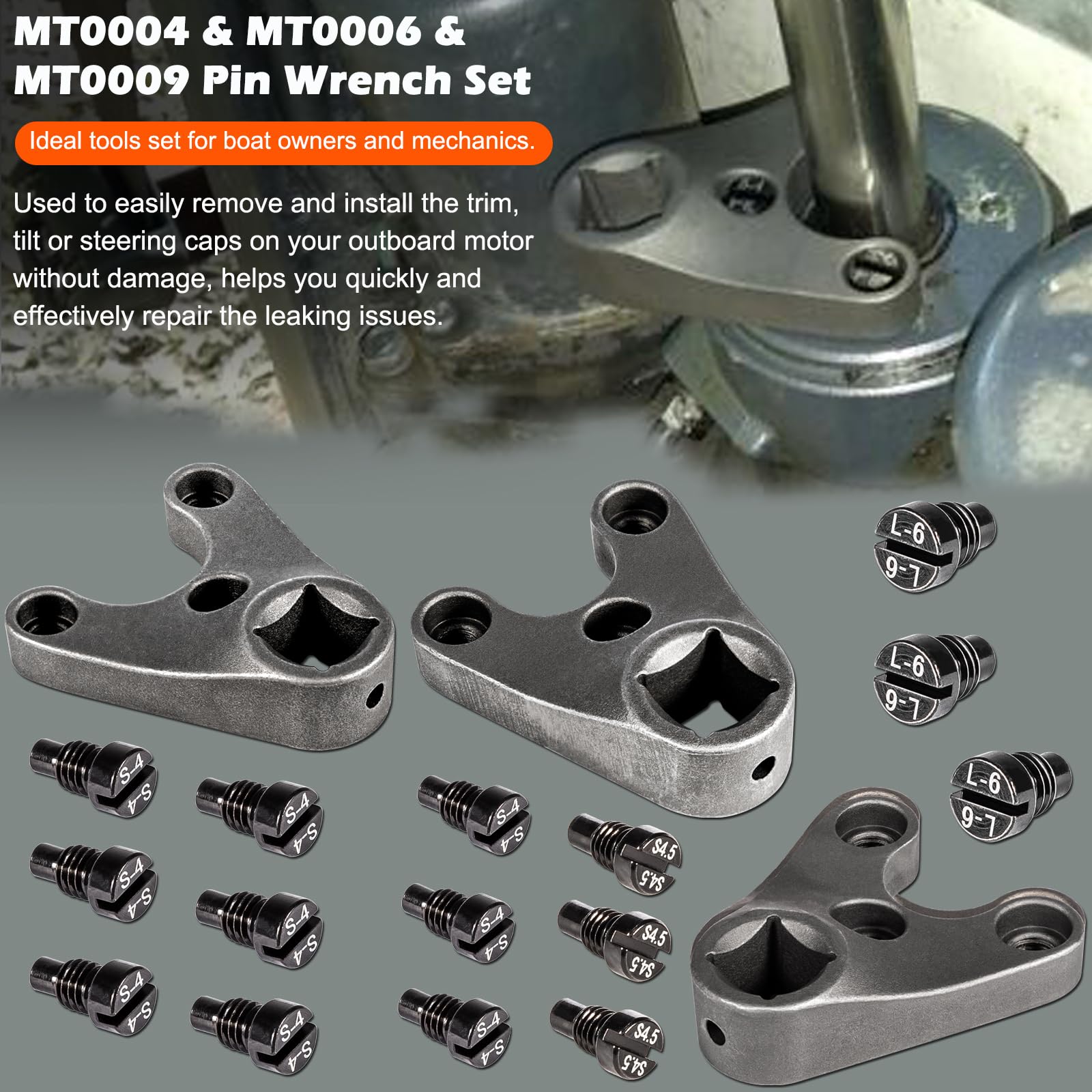 Bonbo Outboard Trim/Tilt Pin Wrench Tools Set MT0004 & MT0006 & MT0009 to Remove Trim/Tilt Caps or Seals on Hydraulic Steering C