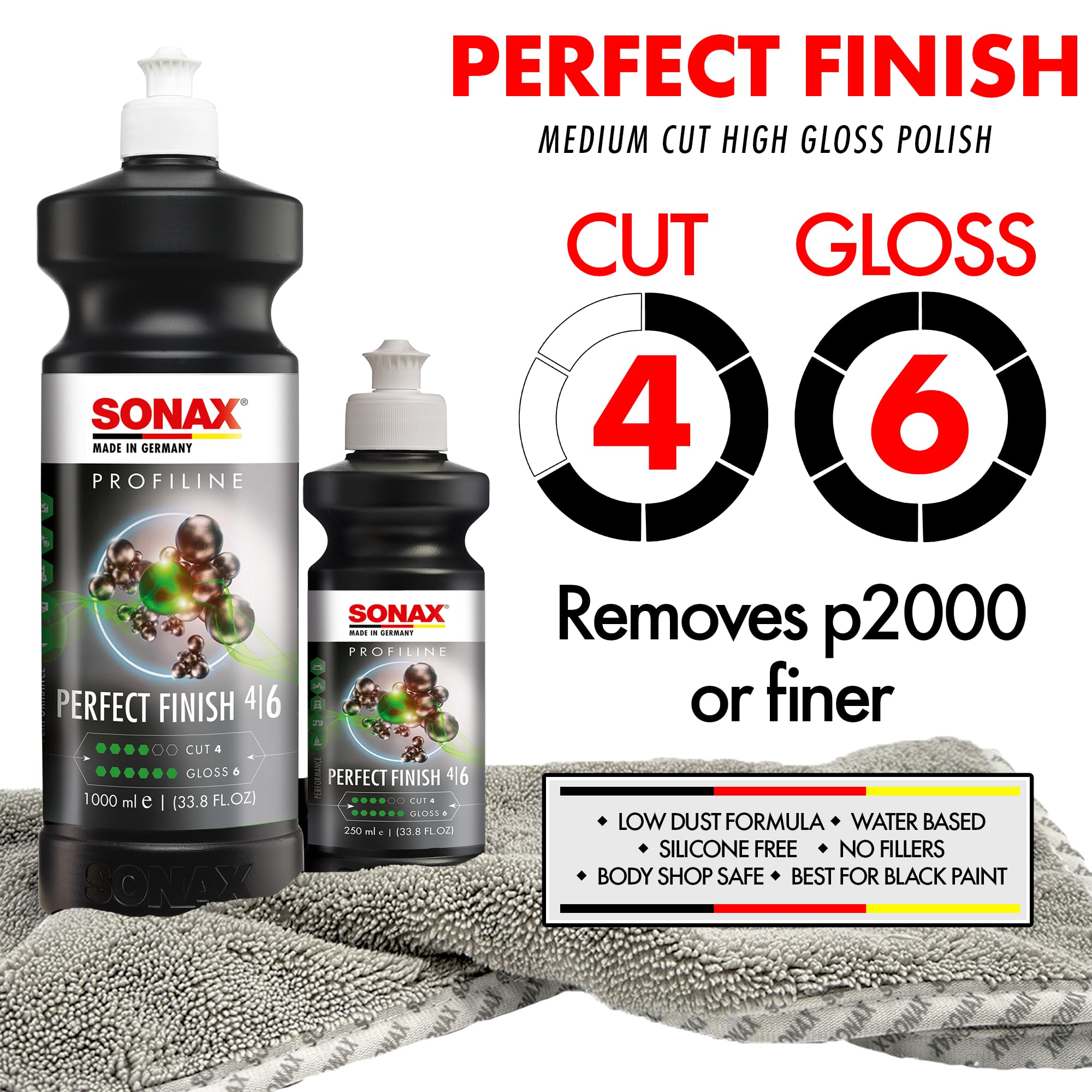 SONAX Perfect Finish 250ml - Scratch & Swirl Remover Polish for Paint Correction, High Gloss Black Paint Polish, No Fillers, 8.45 fl oz