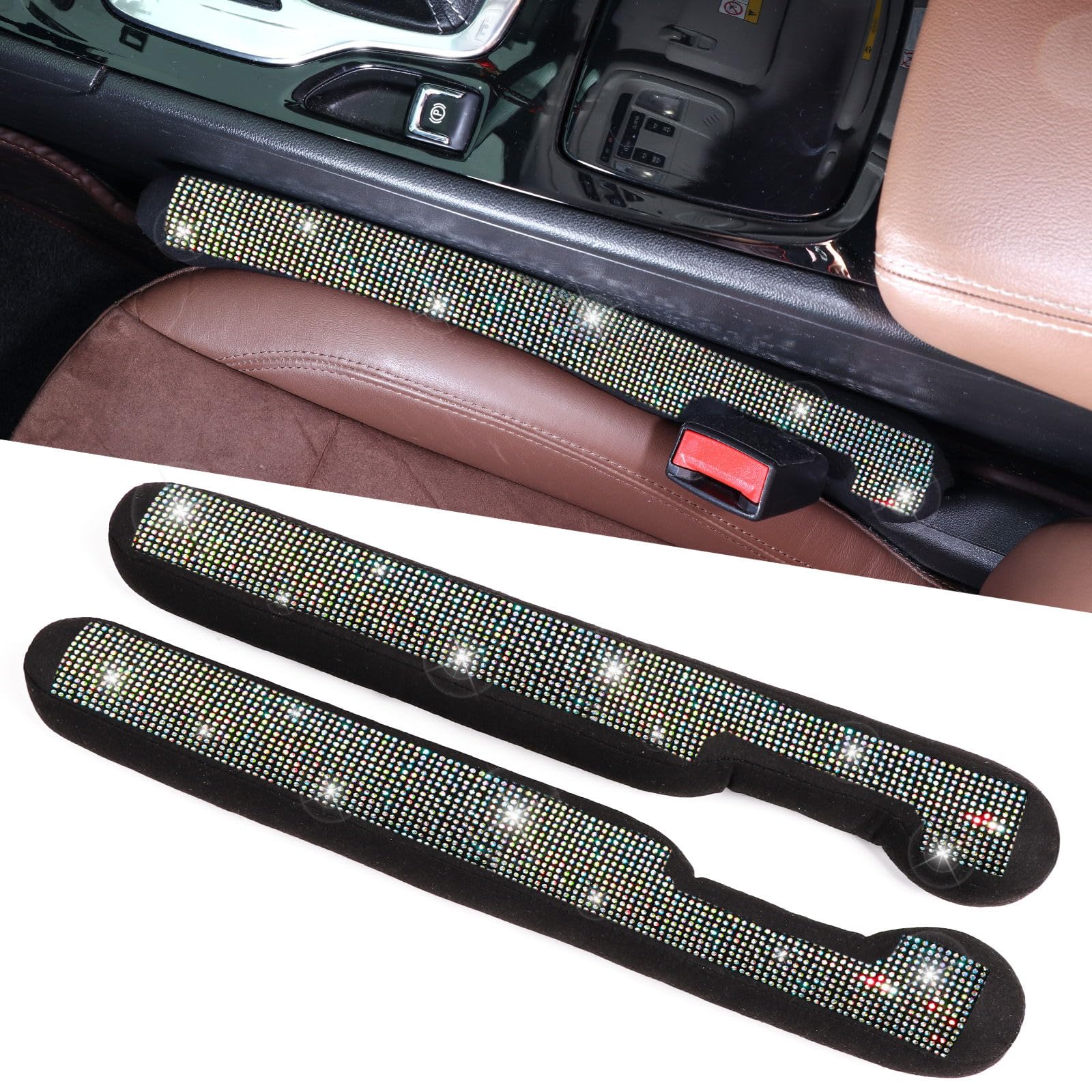 Tobequeen Bling Car Seat Gap Filler, Handmade Crystal Diamond Rhinestone Colorful Bling Car Accessories For Women, Universal Fit