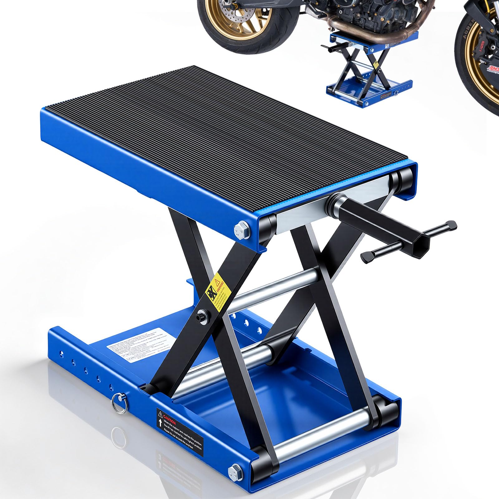 VEVOR Motorcycle Lift, 1100 lbs Motorcycle Scissor Lift Jack with Wide Deck & Lock Pin, 3.74-13.38 Center Hoist Crank Stand, Ste