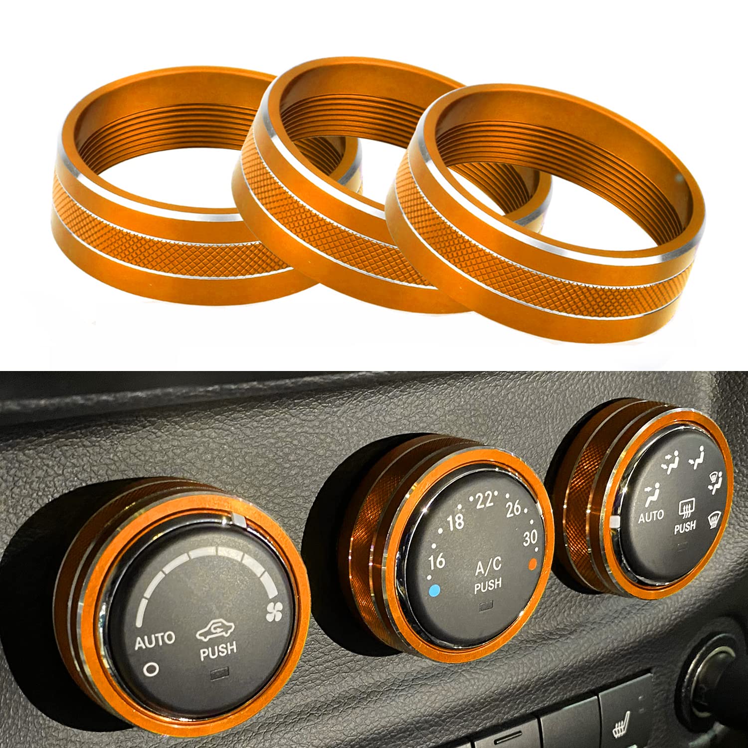 Ac Climate Control Knob Ring Air Conditioner Switch Volume Cover Compatible With 2011-2017 Jeep Wrangler Jk Jku/Dodge Challenger 2008-2014 Interior Conditioning Accessories Trim (Orange)