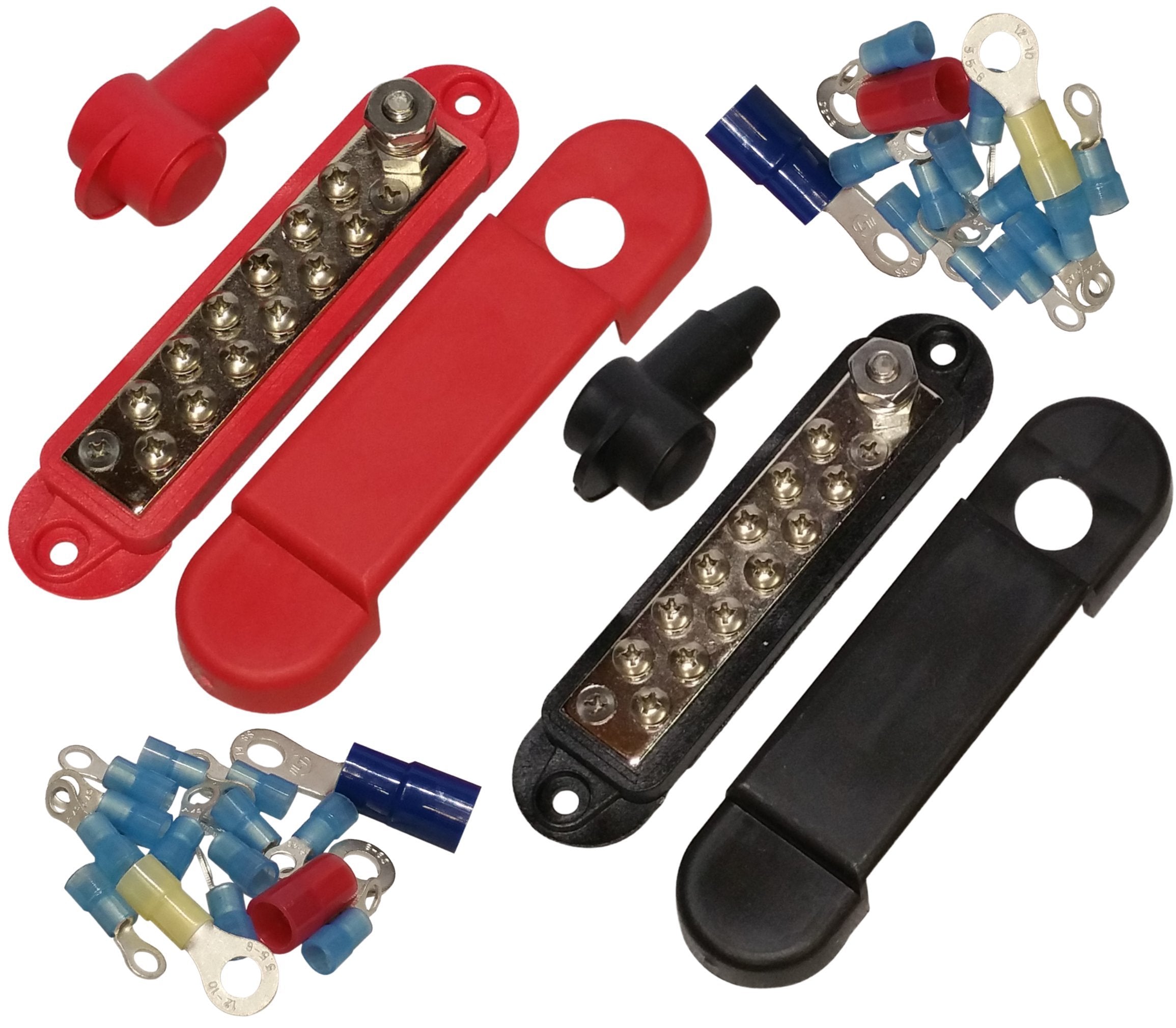 Jquad(Pair - Red & Black) 12 Terminal Distribution Block -Busbars- With Ring Terminals