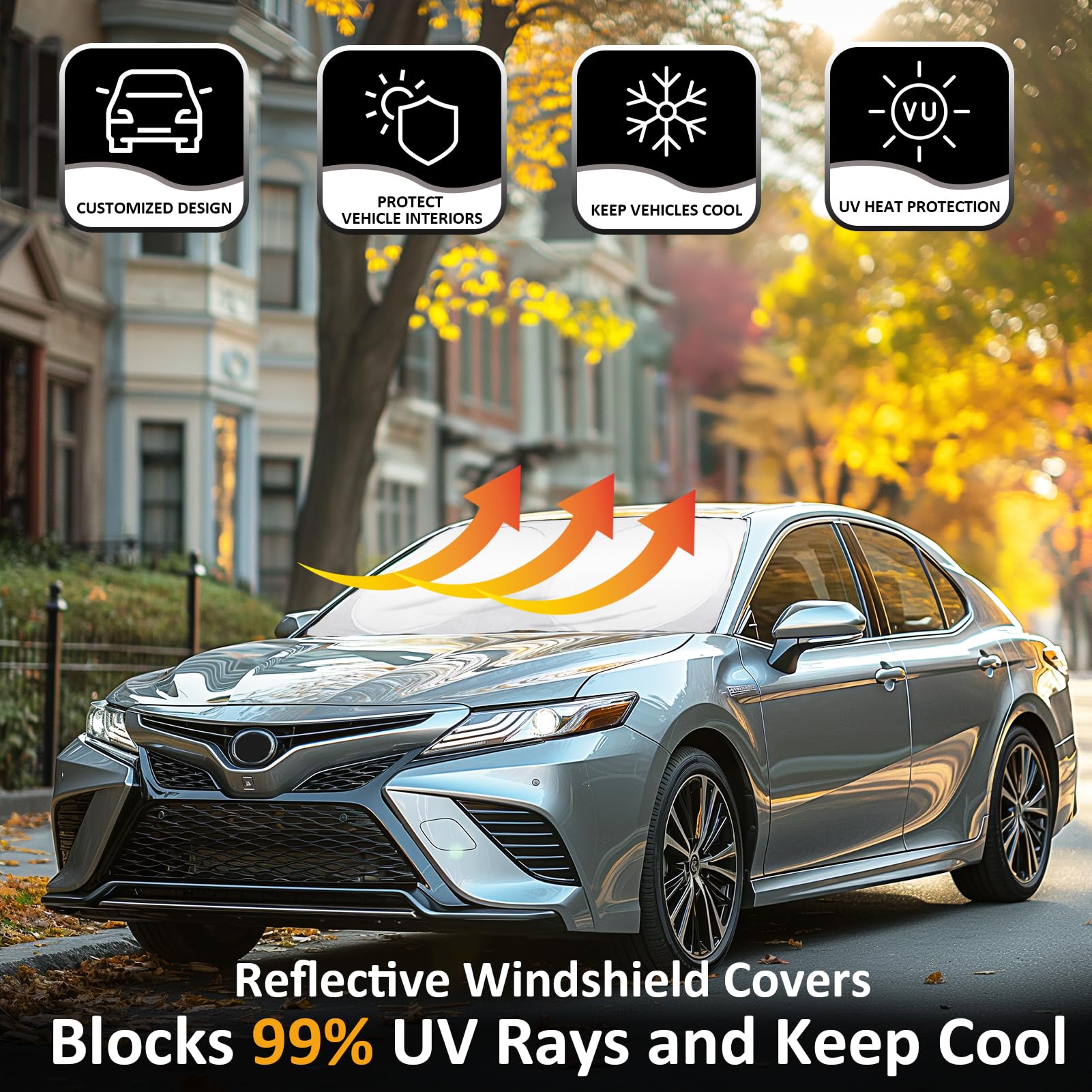 Insauto Windshield Sun Shades Custom Fit For Toyota Camry 2018-2023 - Sunshade For Front Window Cover - Double Layer Heat Shield