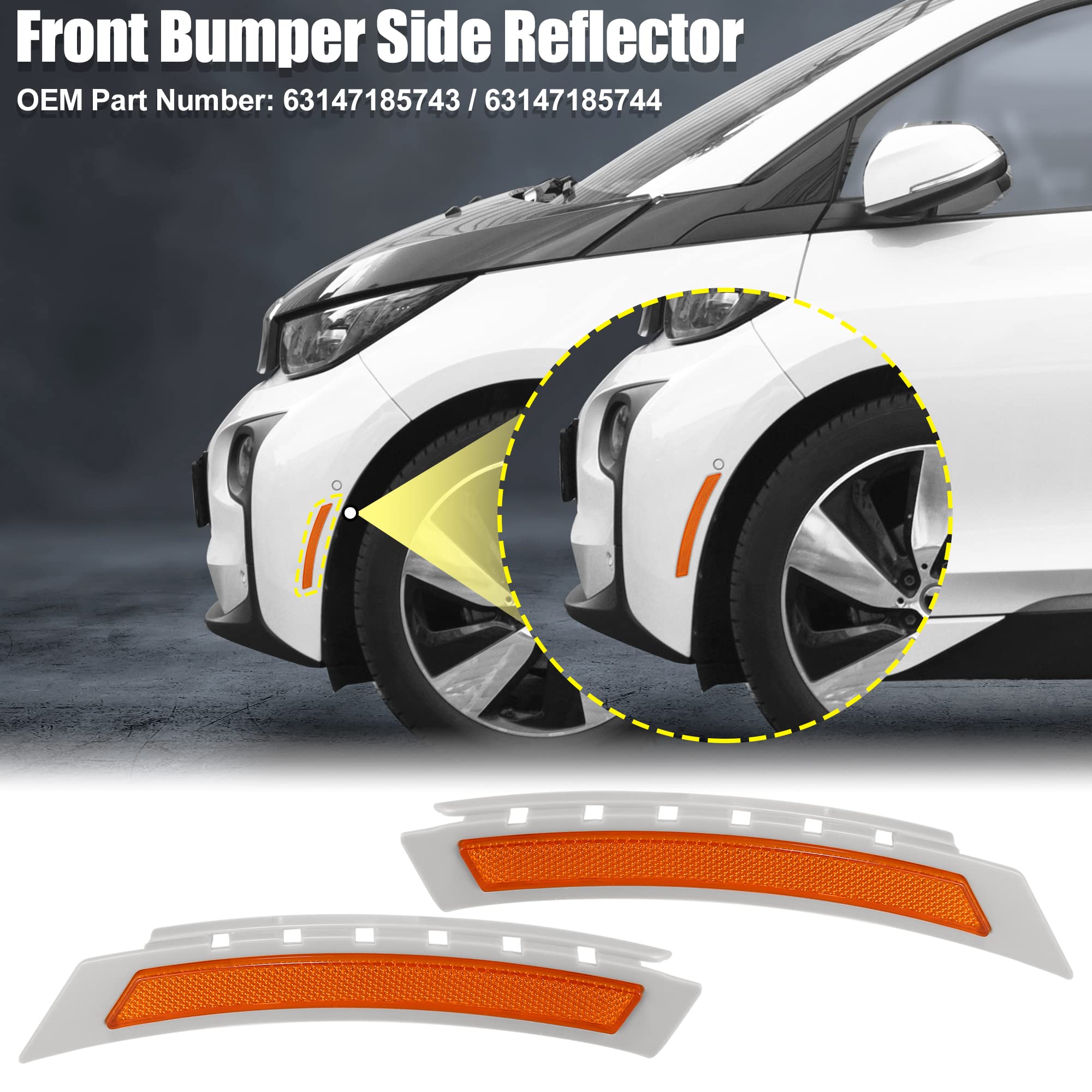X AUTOHAUX Pair Front Bumper Reflector Side Marker 63147185743 63147185744 for BMW 5 Series 535i 550i 2008-2010 Replace Original