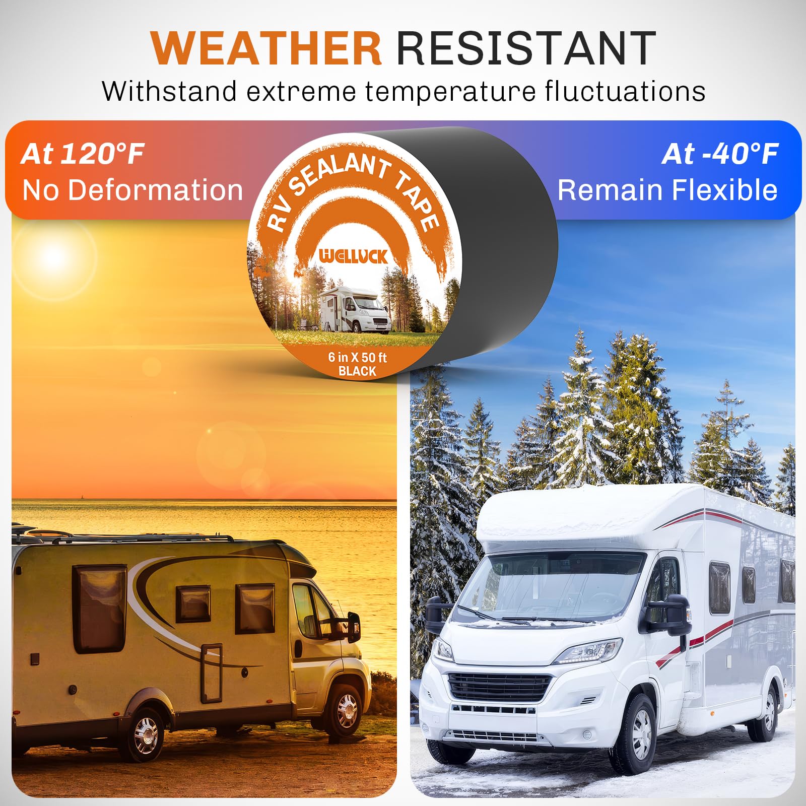 Welluck Butyl Sealant Tape, 6 Inch X 50 Foot Rv Roof Tape Sealant Roofing Tape Black, Waterproof &Uv Rv Tape For Roof Camper Tra