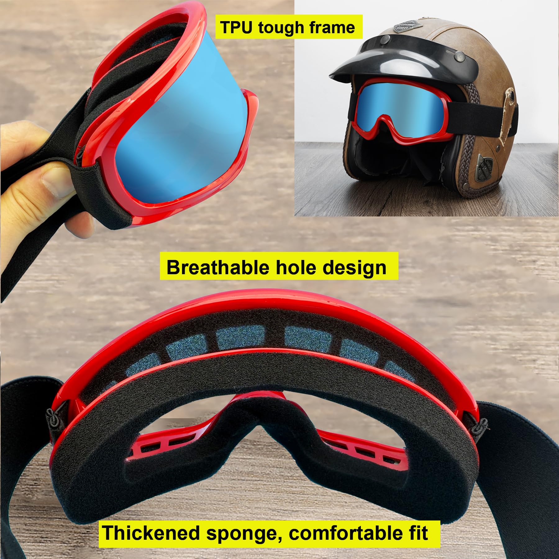 LJDJ Kids Dirt Bike Goggles ATV Motorcycle Off-Road Riding Motocross Glasses with Sun UV Protection Balaclava Full Face Cover (R