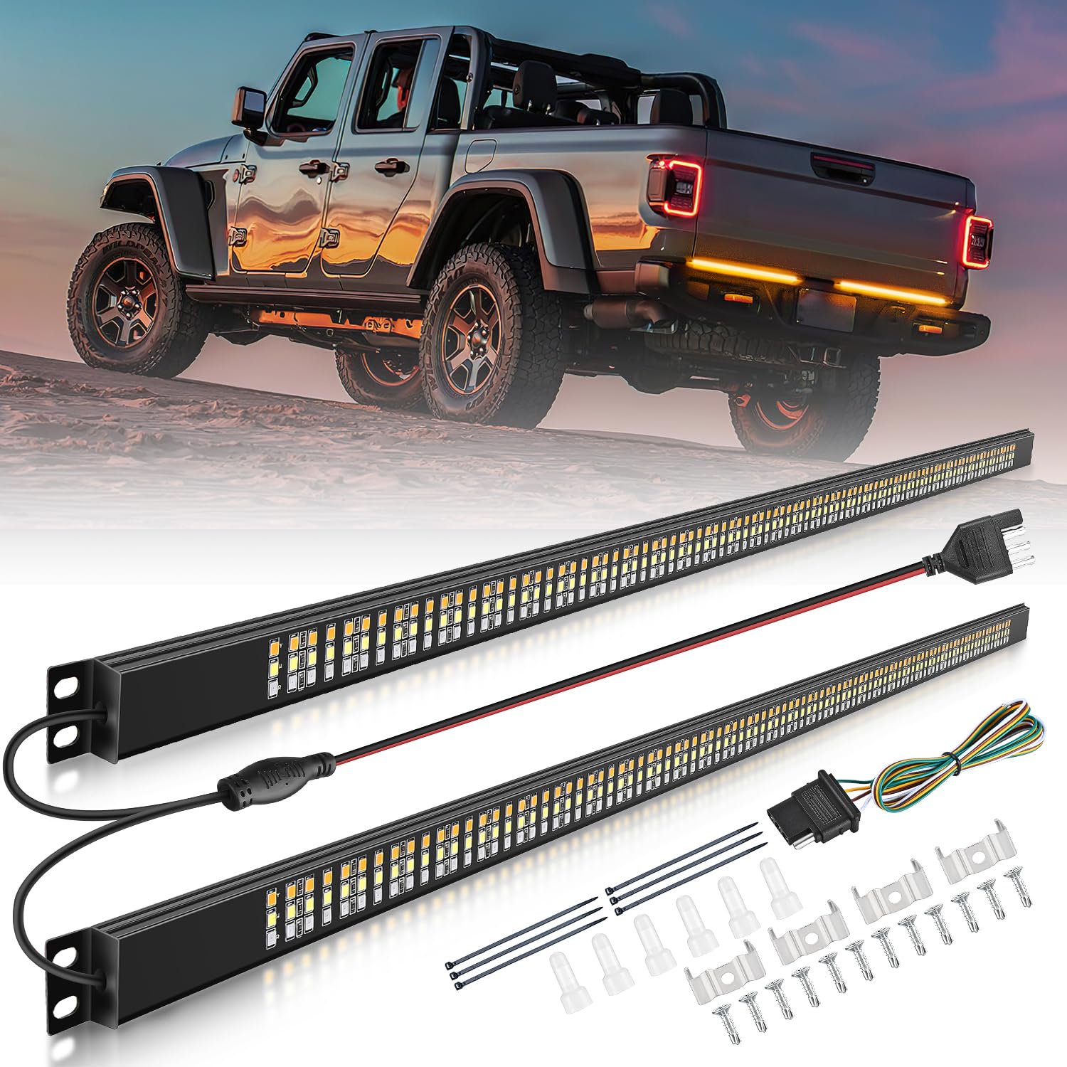 Nilight Truck Tailgate Light Bar 56'' Aluminum Frame Triple Row 576 Led Strip With Red Running Brake Amber Sequential Turn Signa