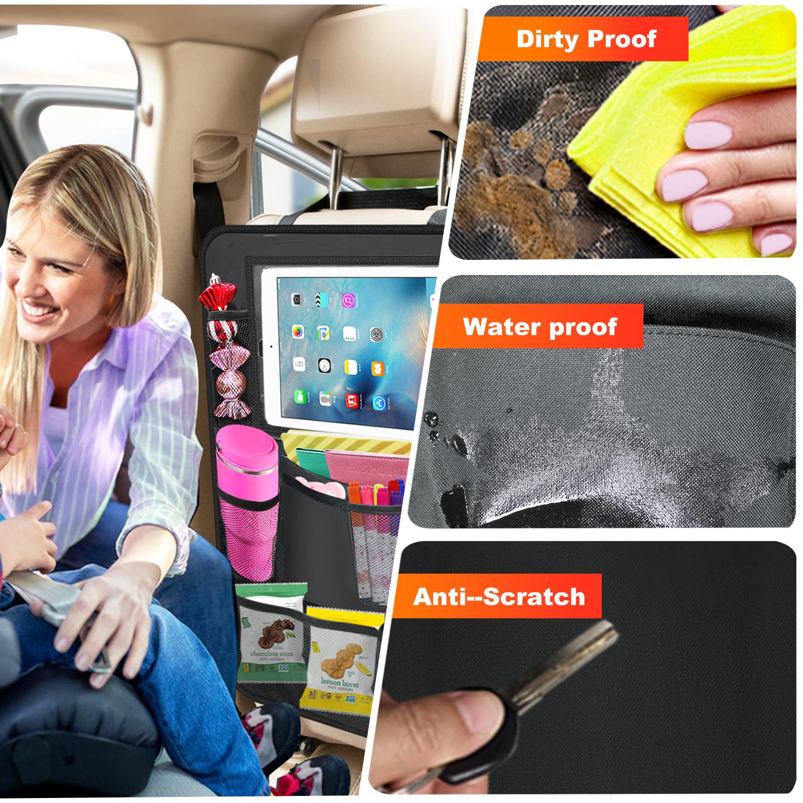 Zecirl Car Backseat Organizer ,2 Pack car organizer back seat with 11'' Tablet Holder, 10 Storage Pockets Seat Back Protectors K