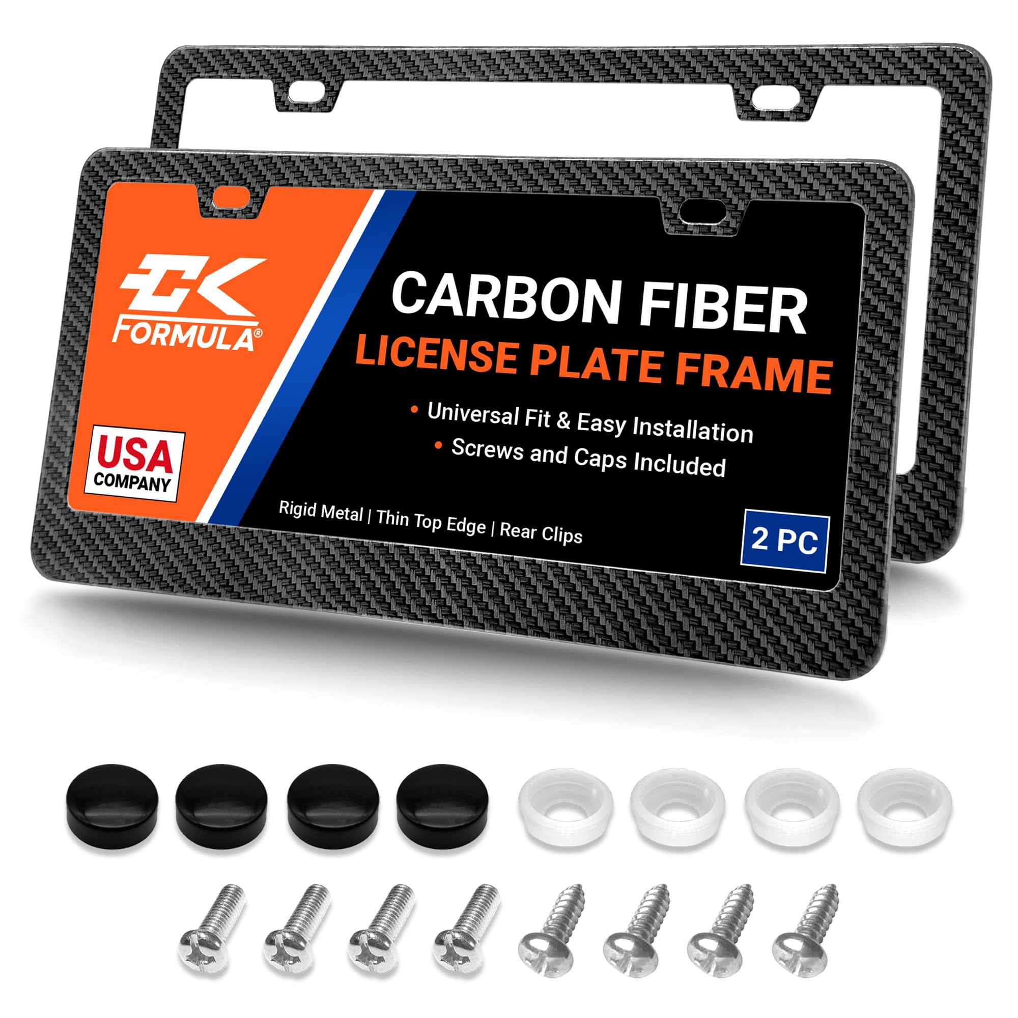 CK Formula Black Carbon Fiber License Plate Frames, Printed Carbon Fiber, Automotive Exterior Accessories, Aluminum Metal Black 